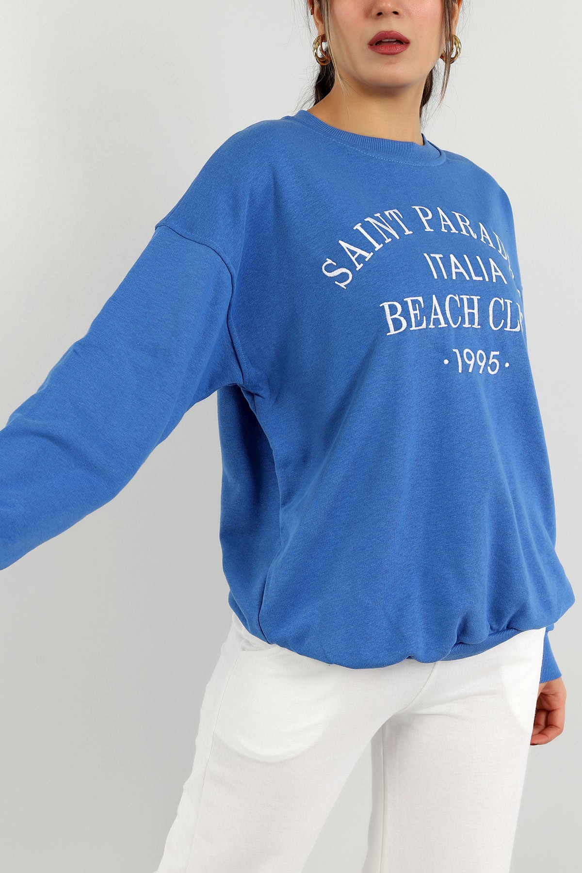 Saks Mavisi Nakışlı Bayan Üç İp Sweat 148595