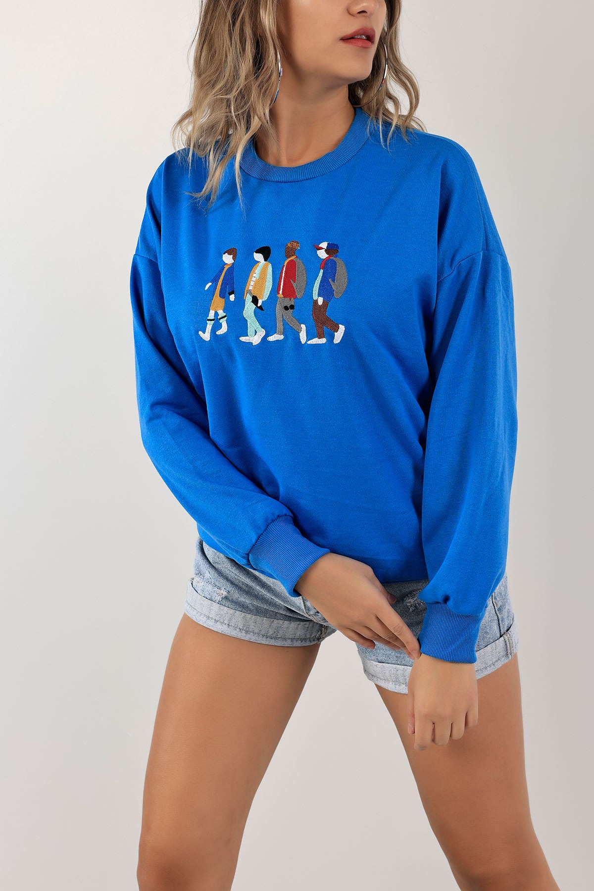 Saks Mavisi Nakışlı İki İp Sweat 132096