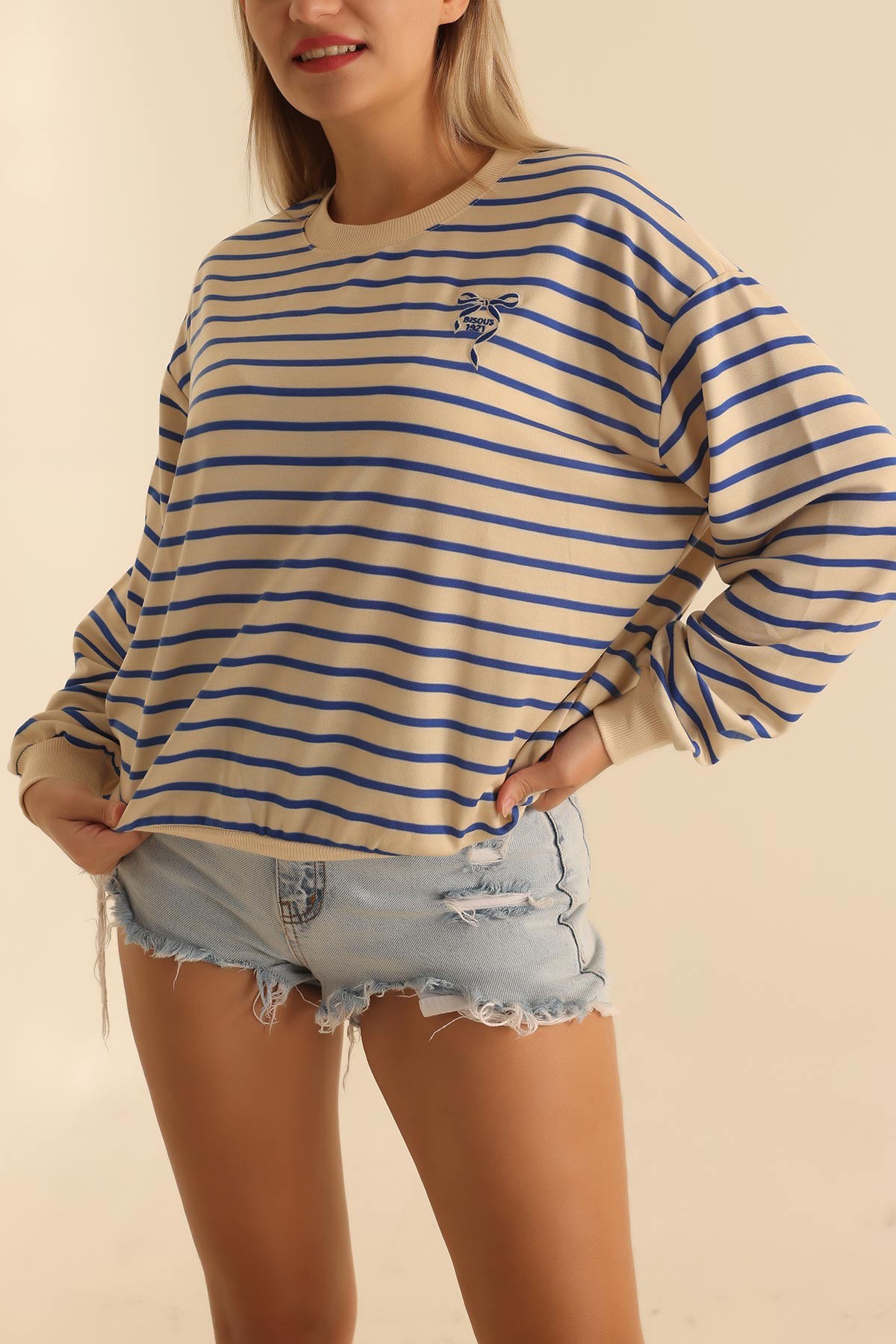 Saks Mavisi Nakışlı İki İp Sweat 201599