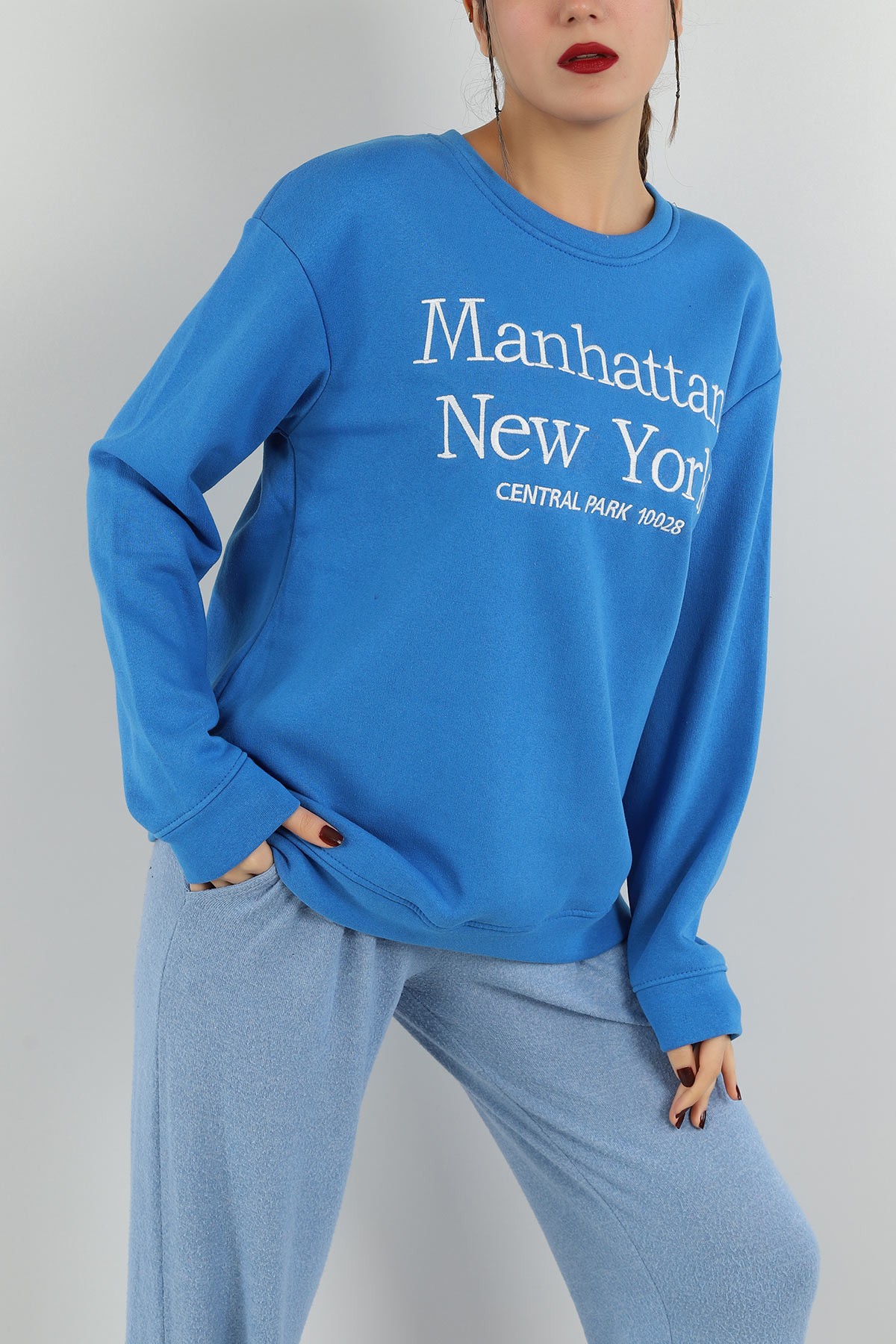 Saks Mavisi Nakışlı Şardonlu Bayan Sweat 149186