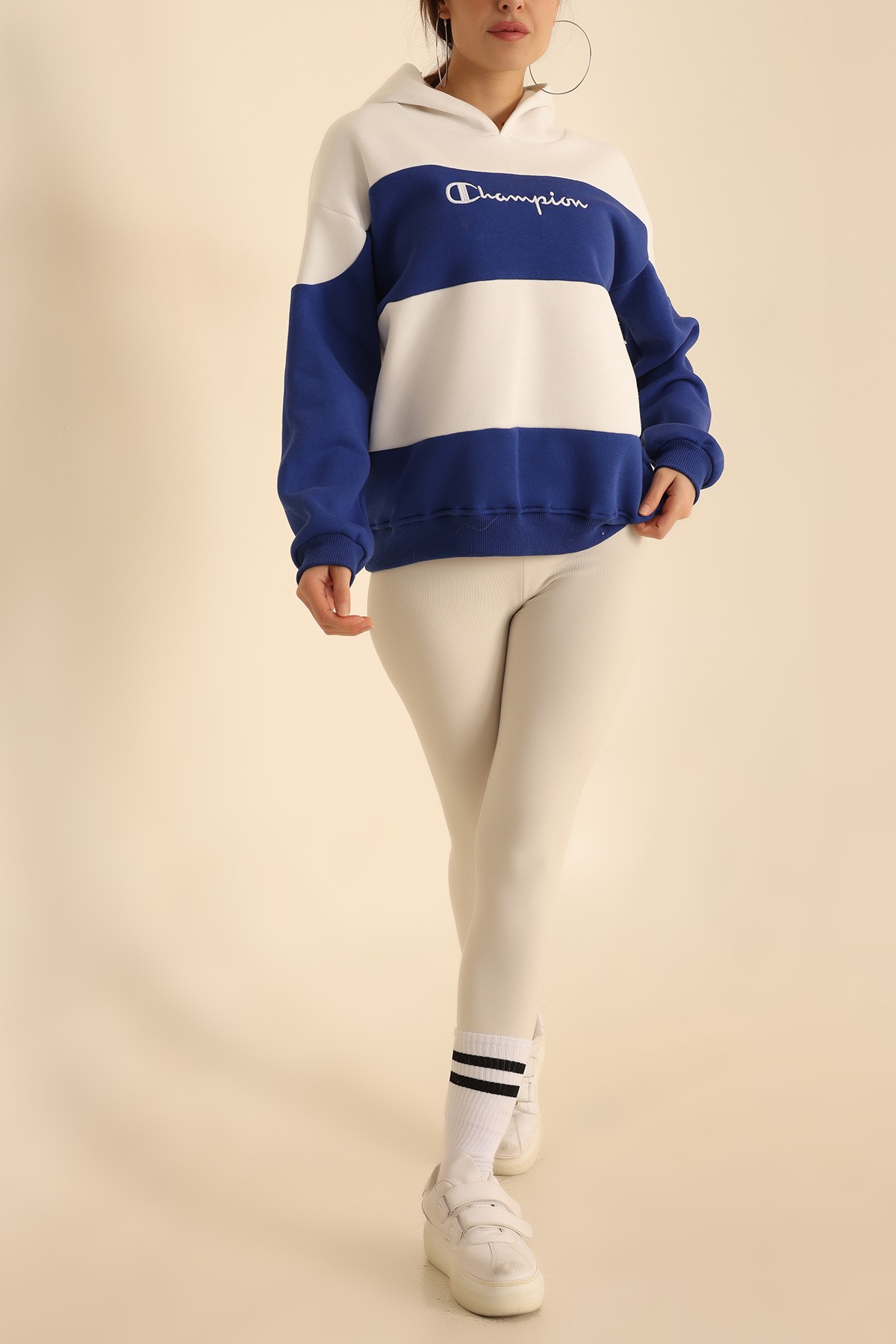 Saks Mavisi Nakışlı Şardonlu Owersize Sweat 216702