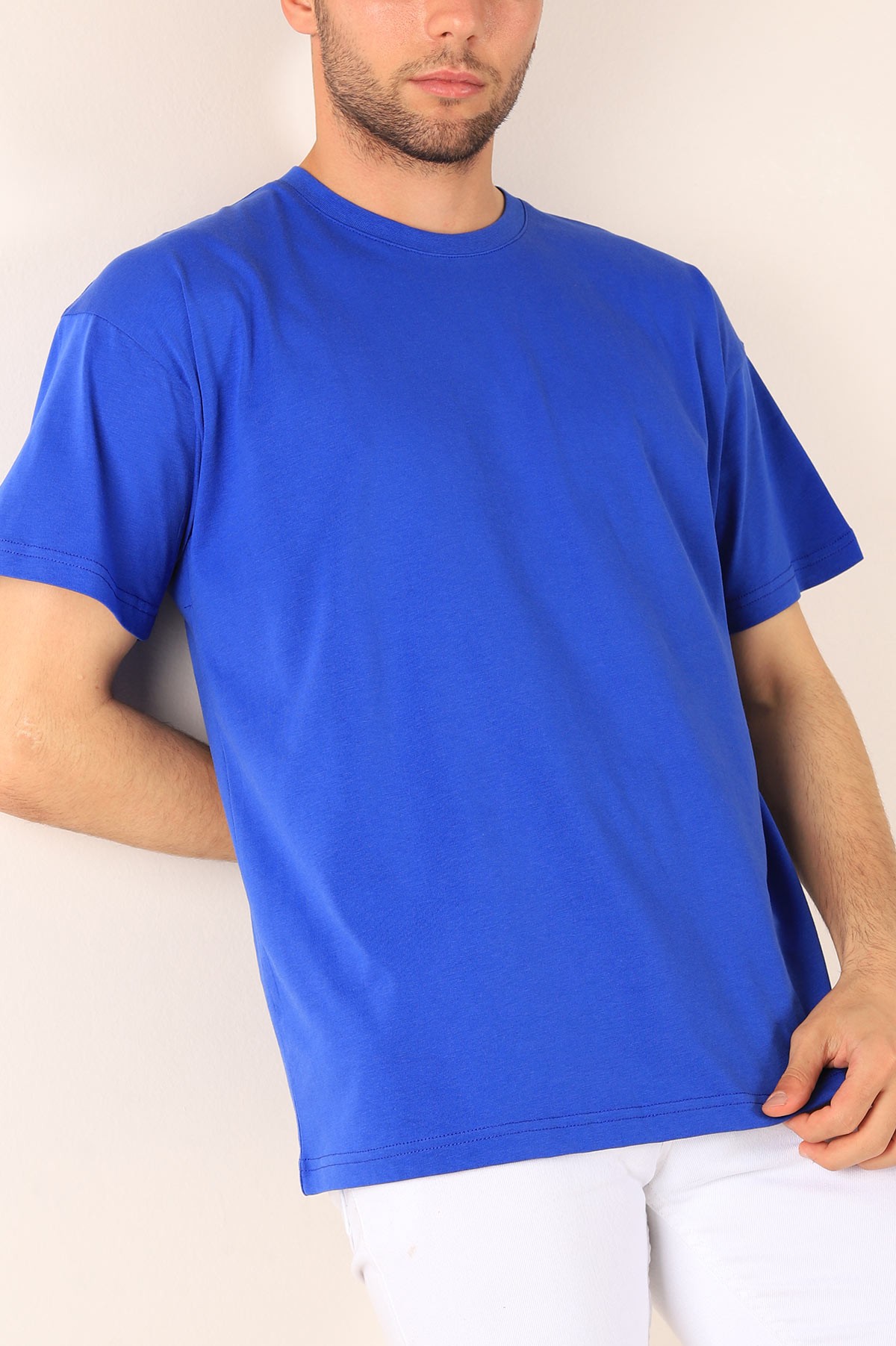 Saks Mavisi Oversize Basic Erkek Tişört 184262