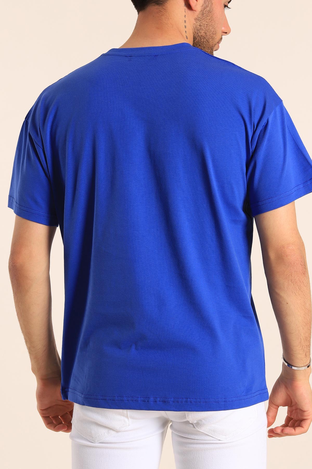 Saks Mavisi Oversize Basic Erkek Tişört 184262