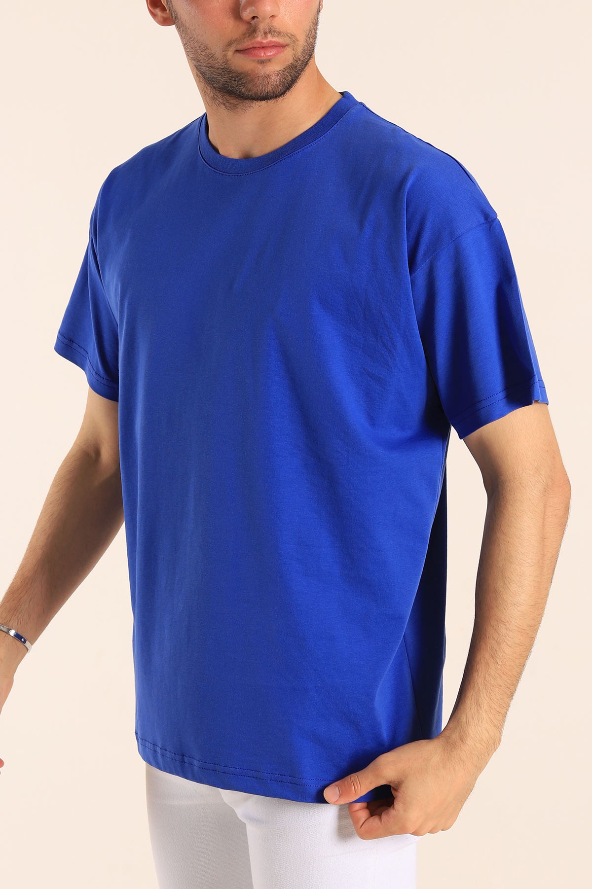 Saks Mavisi Oversize Basic Erkek Tişört 184262