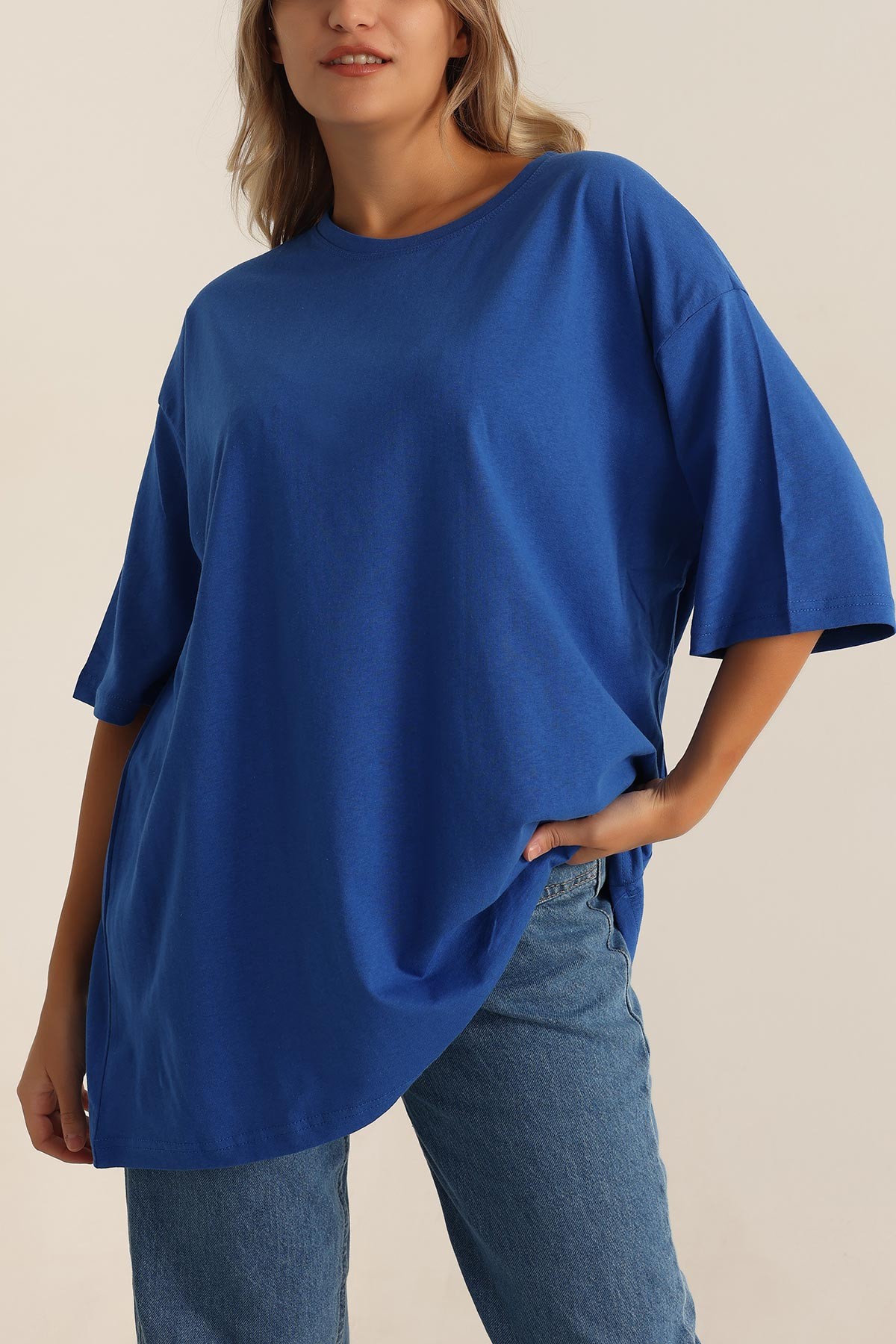 Saks Mavisi Oversize Bayan Tişört 199545