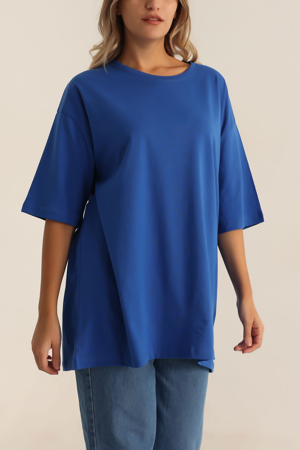 Saks Mavisi Oversize Bayan Tişört 199545