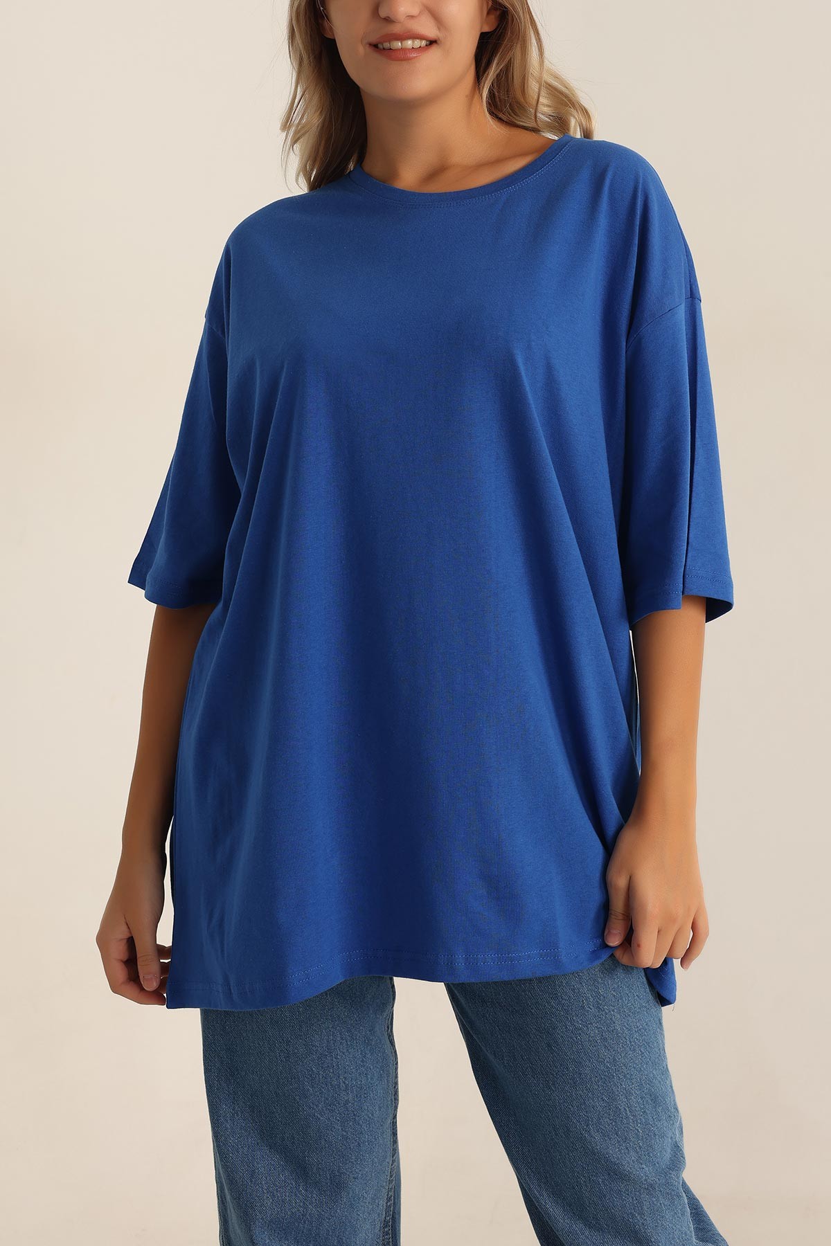 Saks Mavisi Oversize Bayan Tişört 199545