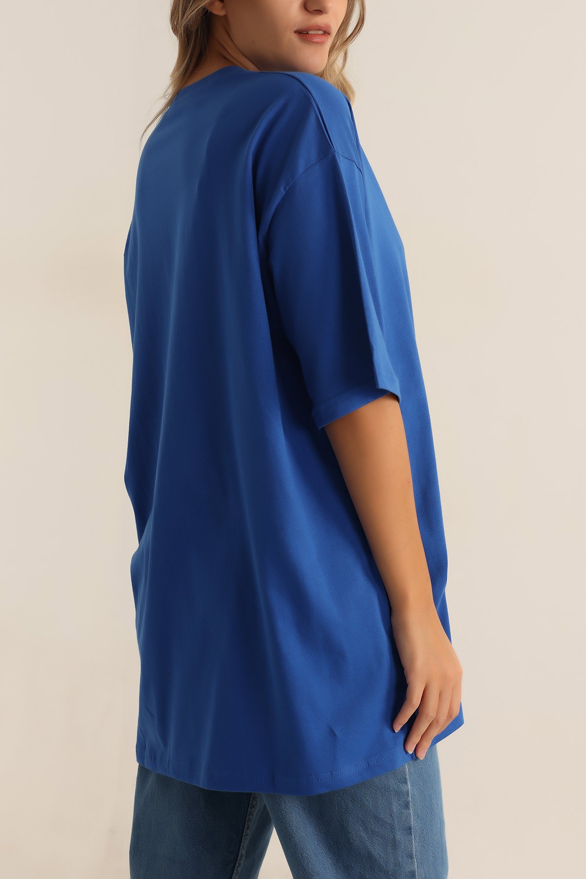 Saks Mavisi Oversize Bayan Tişört 199545
