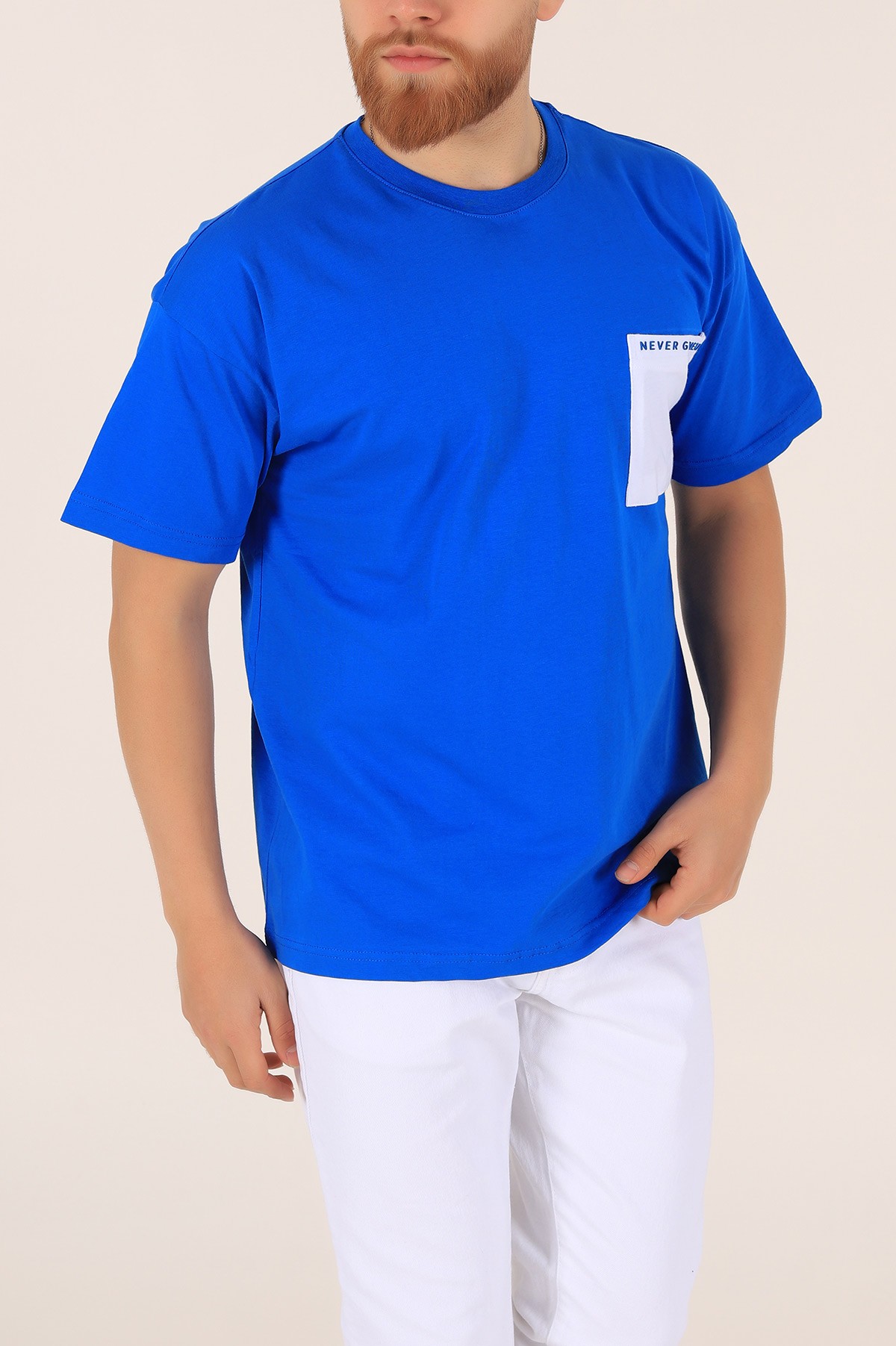 Saks Mavisi Oversize Yazı Baskılı Cep Detay 169648