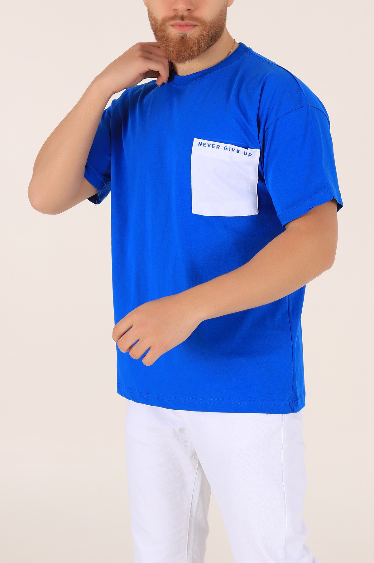 Saks Mavisi Oversize Yazı Baskılı Cep Detay 169648