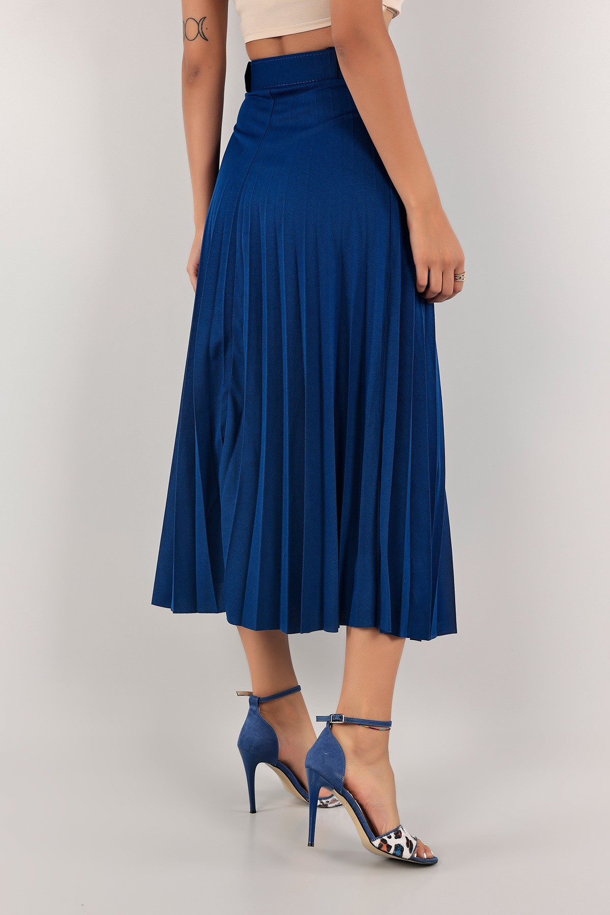 Saks Mavisi Piliseli Kemerli Etek 124185