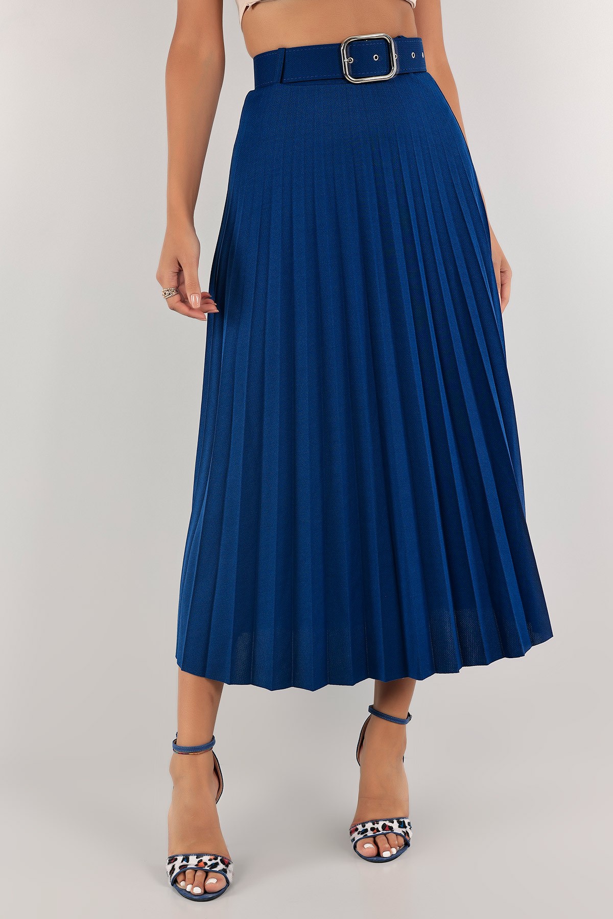 Saks Mavisi Piliseli Kemerli Etek 124185