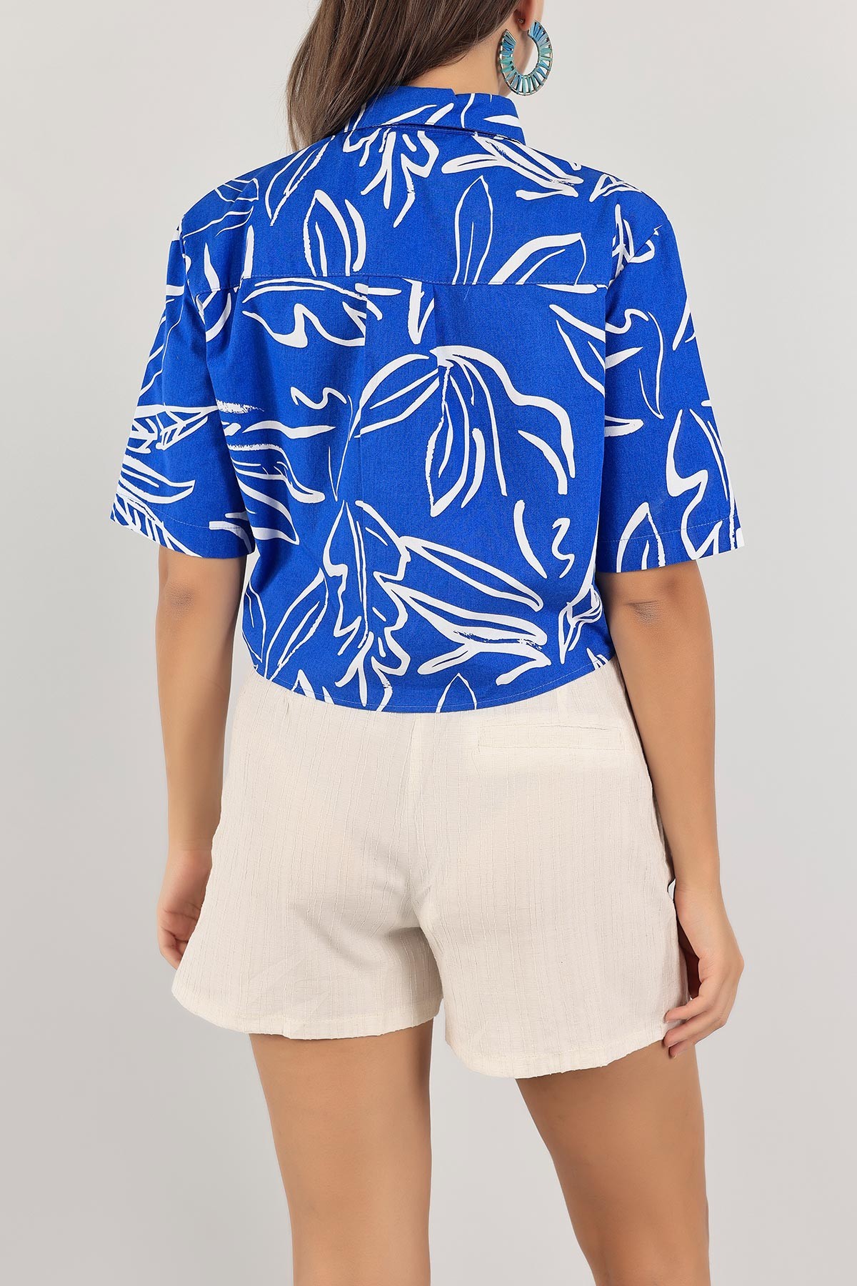 Saks Mavisi Poplin Dokuma Bayan Gömlek 124671