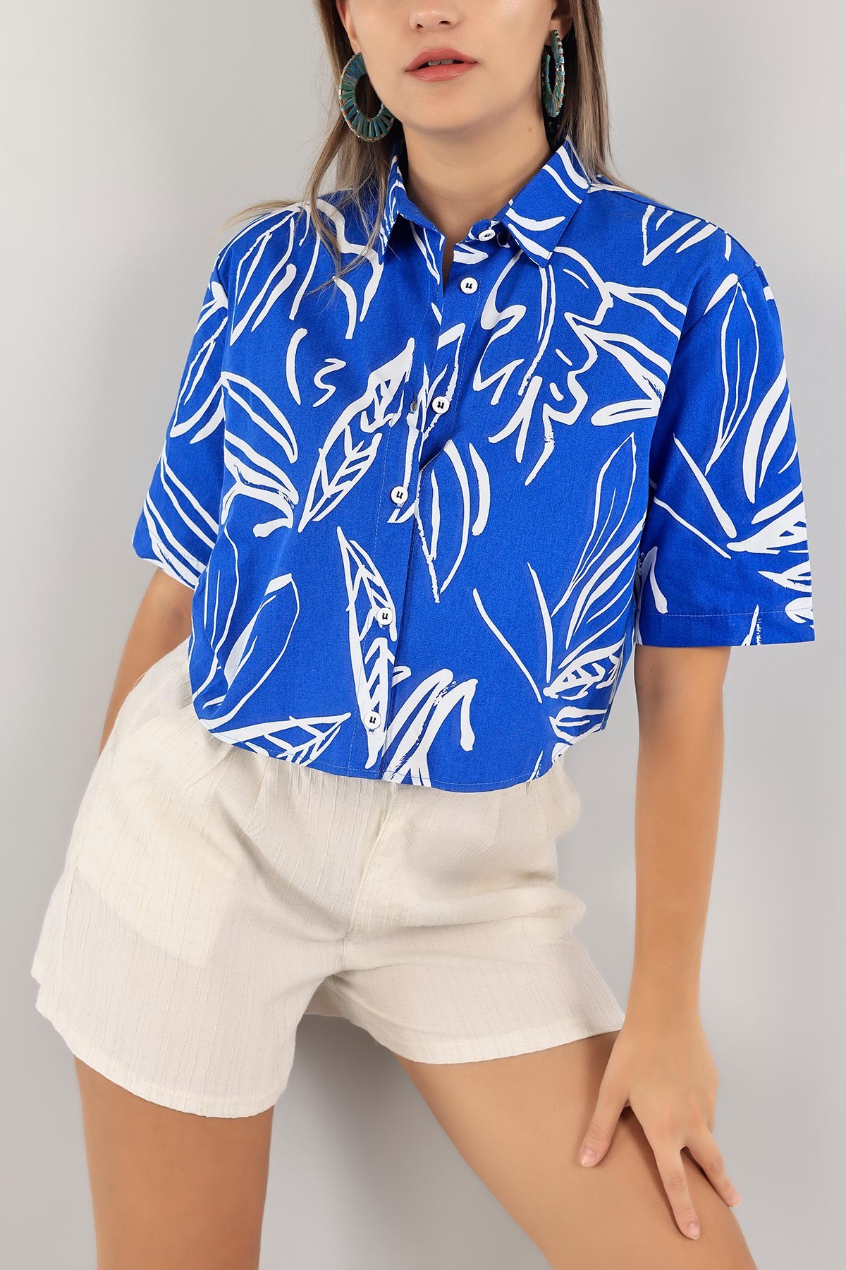 Saks Mavisi Poplin Dokuma Bayan Gömlek 124671