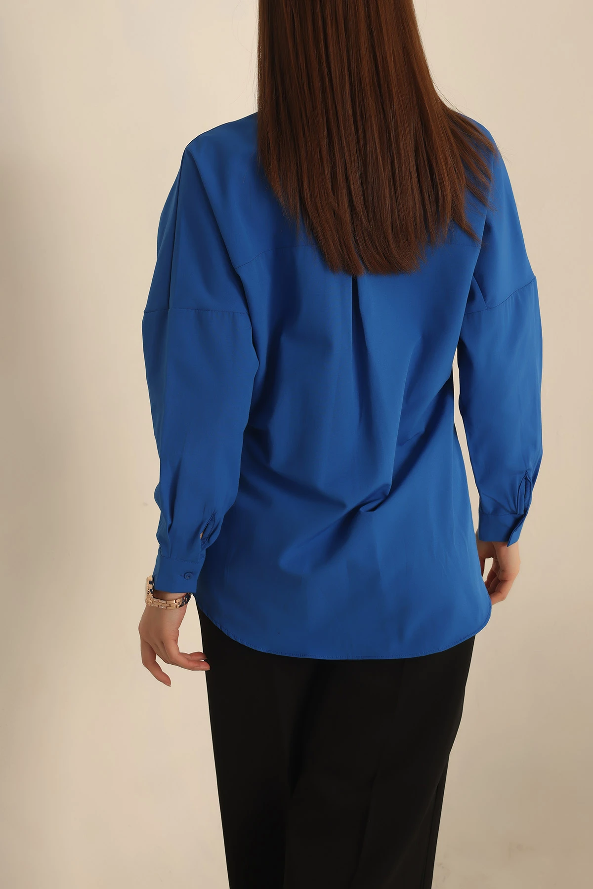 Saks Mavisi Poplin Dokuma Bayan Gömlek 234856