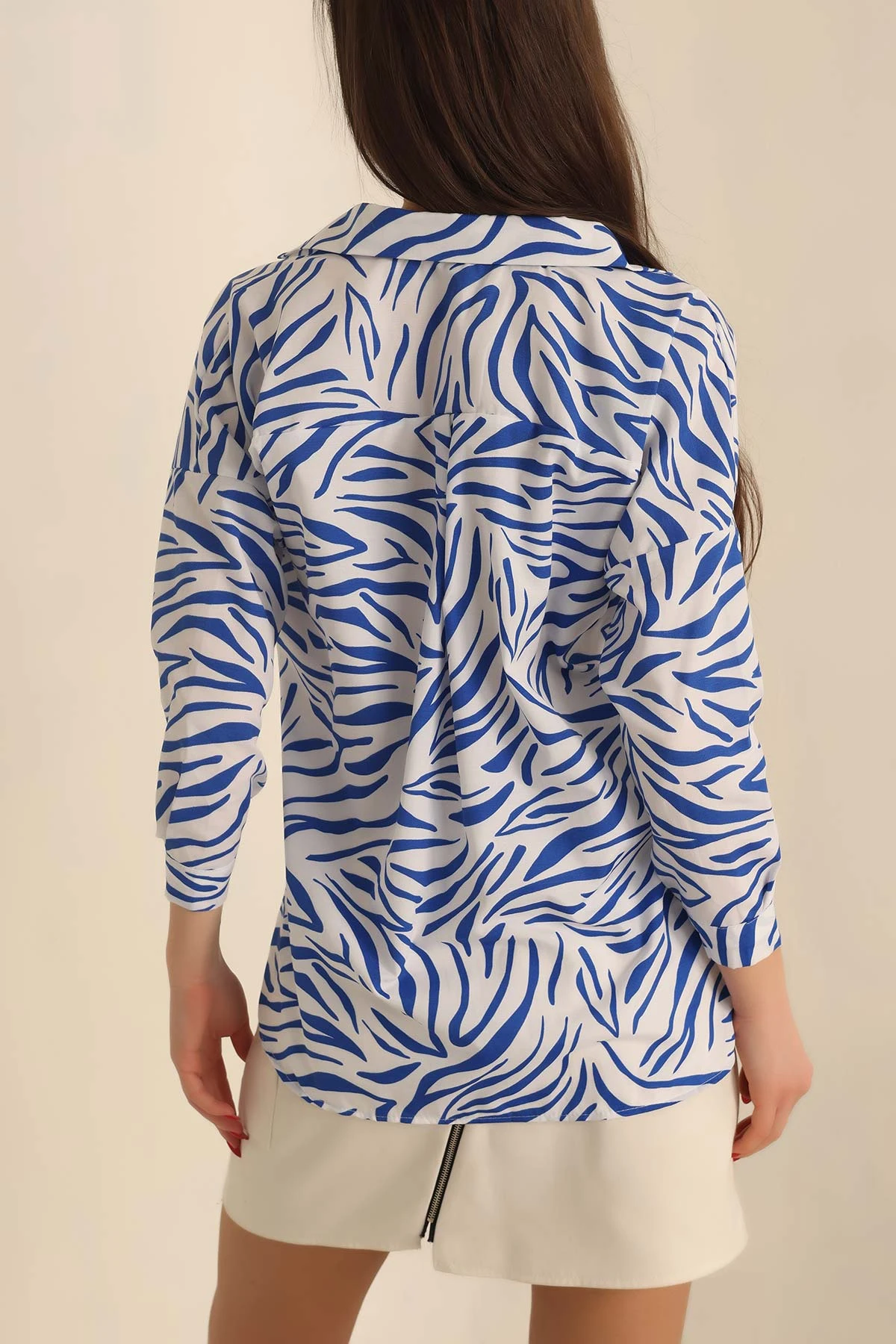 Saks Mavisi Poplin Dokuma Bayan Gömlek 236827
