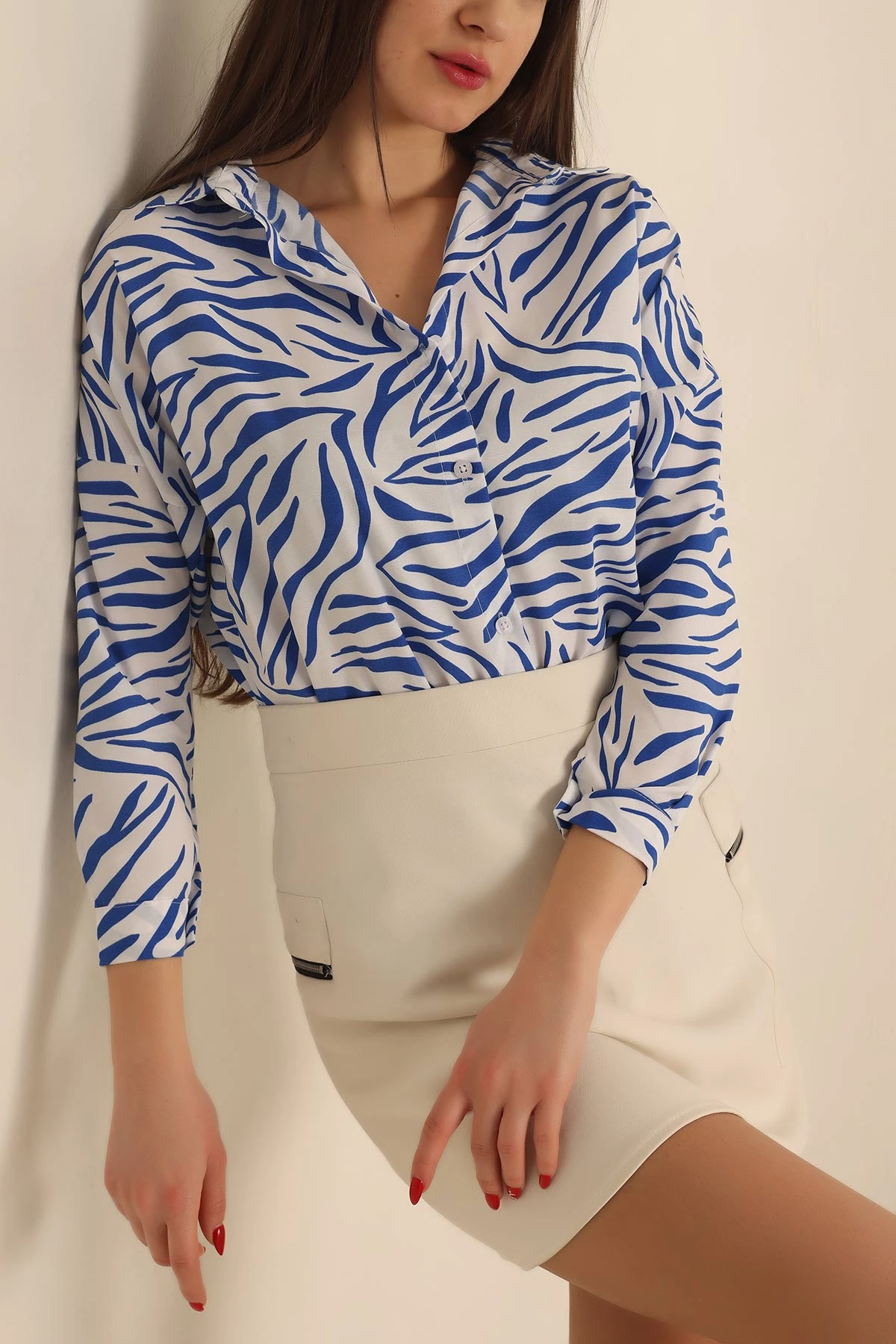 Saks Mavisi Poplin Dokuma Bayan Gömlek 236827