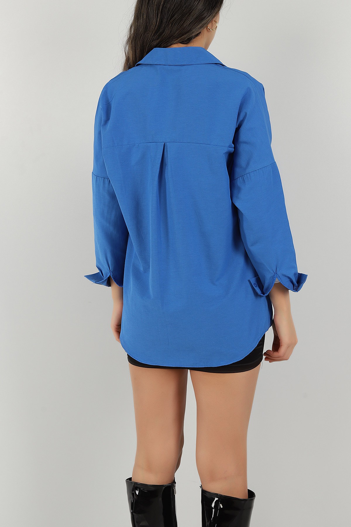 Saks Mavisi Poplin Kumaş Bayan Gömlek 147335
