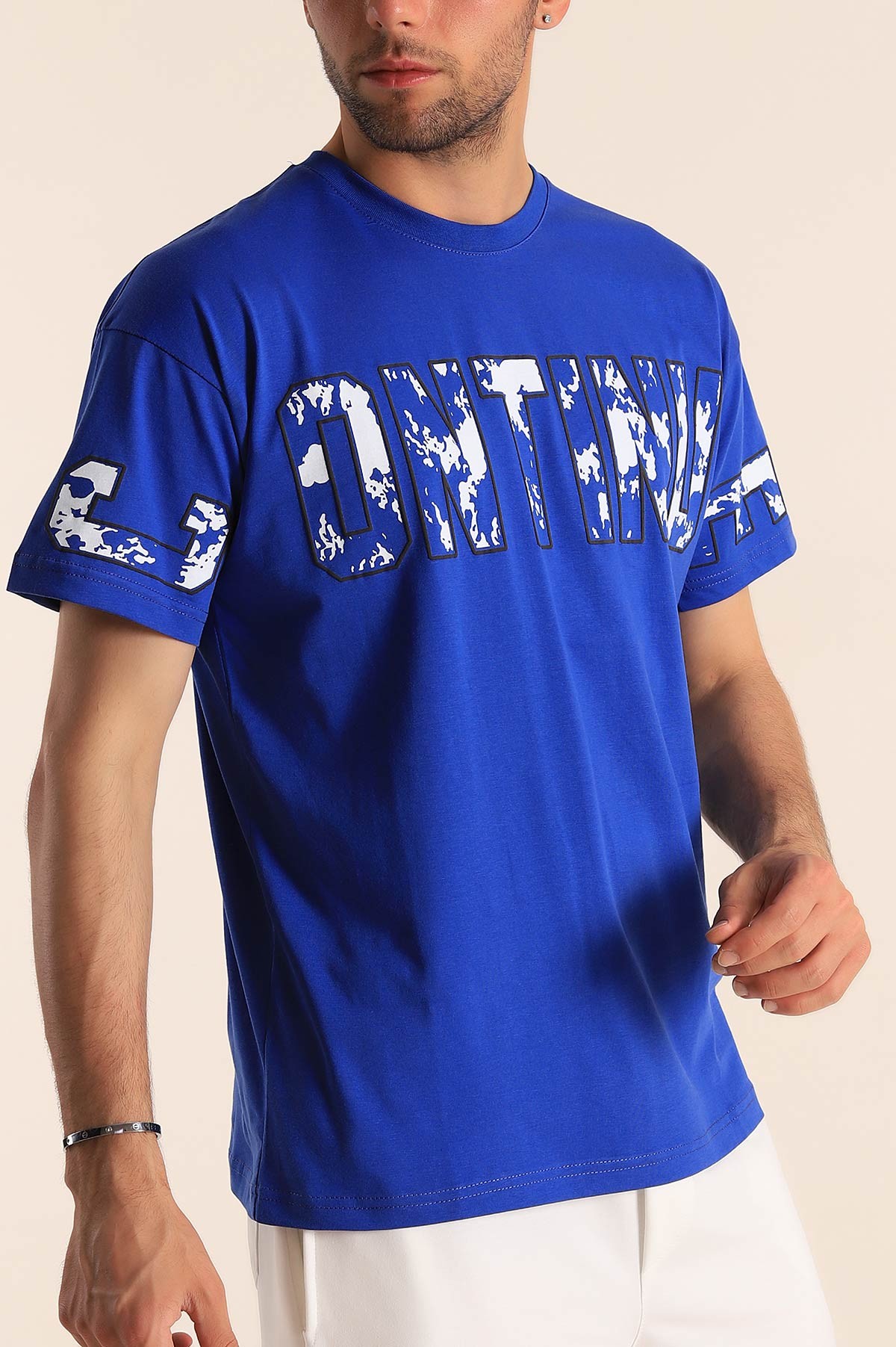 Saks Mavisi Regular Fit Continue Baskılı Erkek Tişört 186610