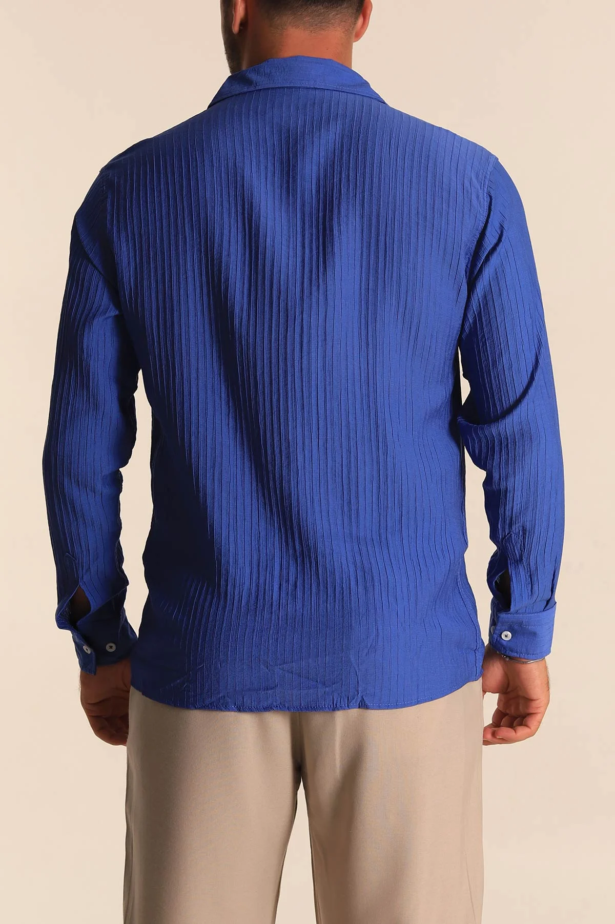 Saks Mavisi Regular Fit Plise Dokulu Erkek Gömlek 285474
