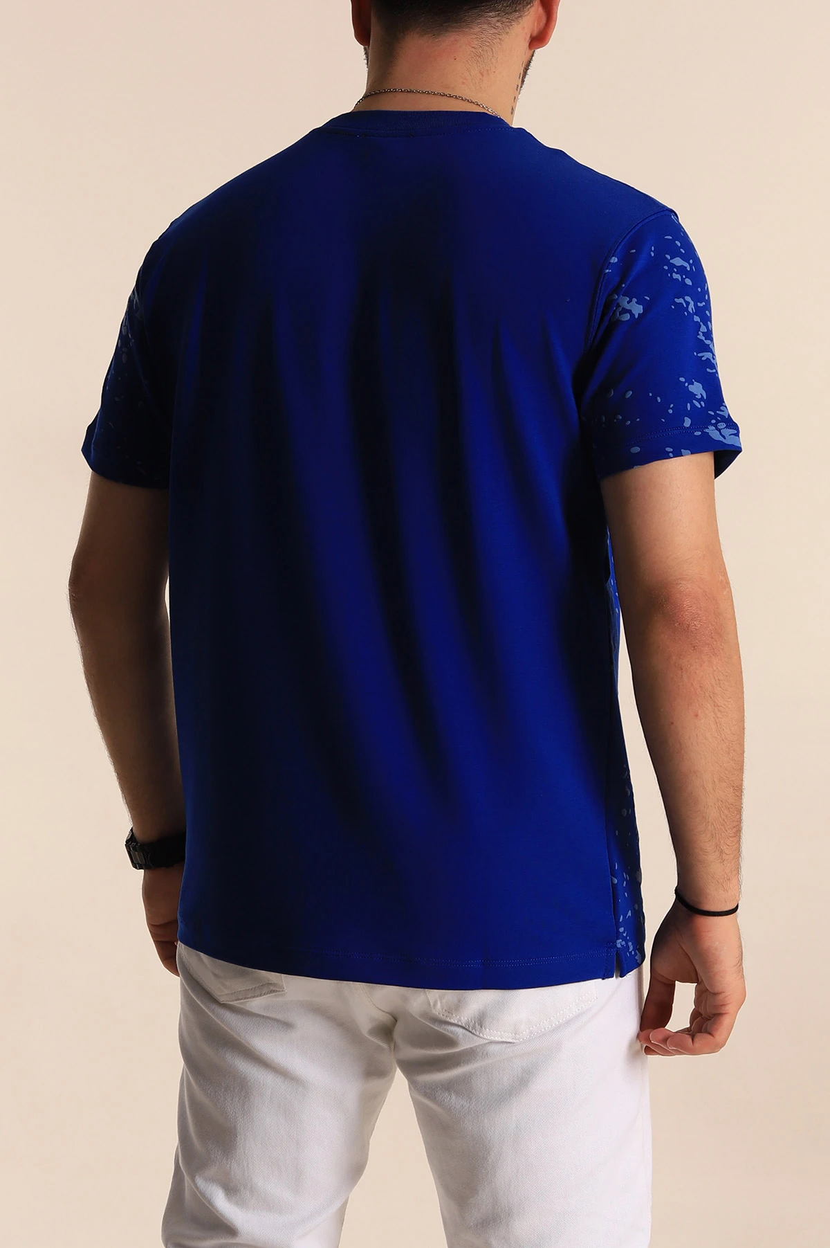 Saks Mavisi Relaxed Fit Sprey Baskılı Erkek Tişört 268119