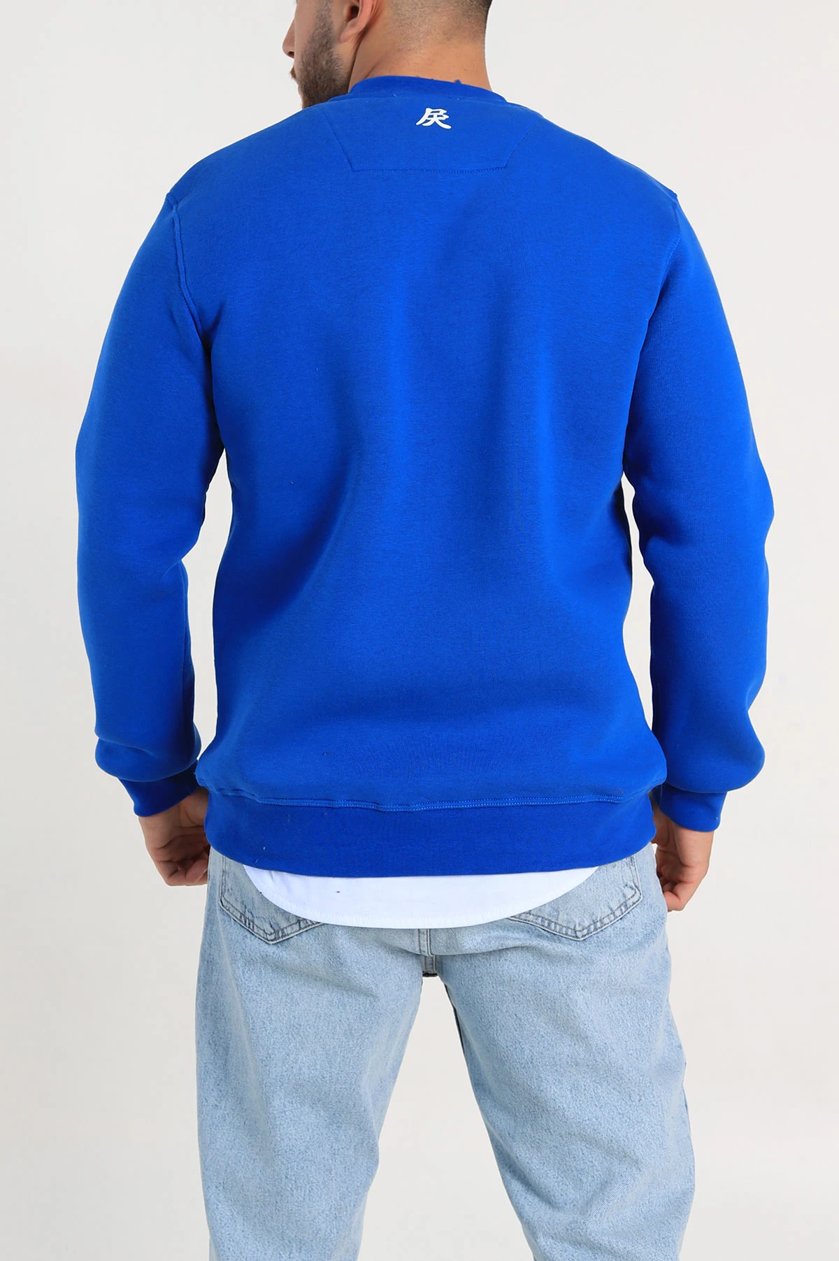 Saks Mavisi Relaxed Fit Üç İp Şardonlu Kabartma Detaylı Erkek Sweatshirt 309881