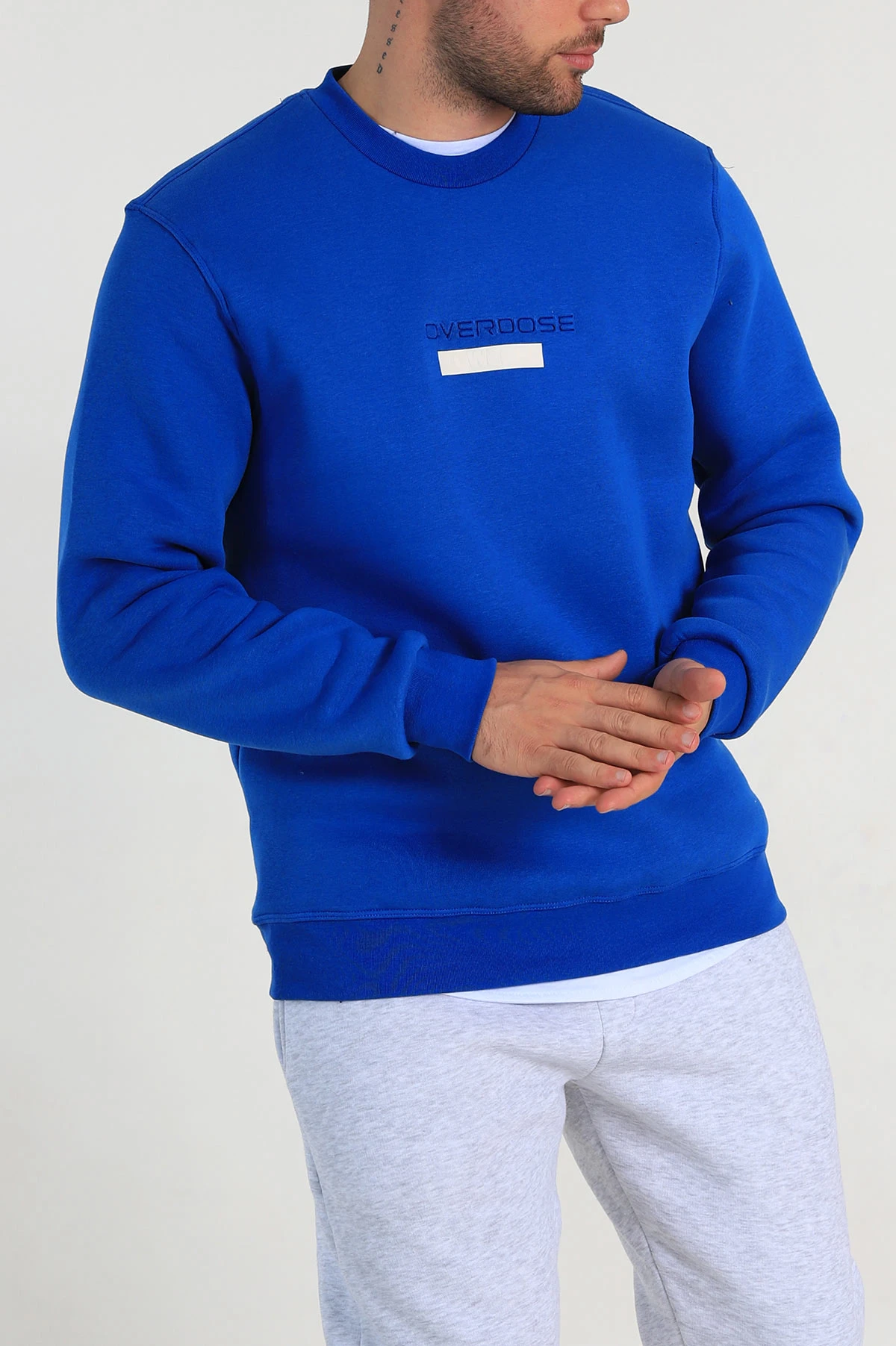 Saks Mavisi Relaxed Fit Üç İp Şardonlu Yazı Detaylı Erkek Sweatshirt 310489
