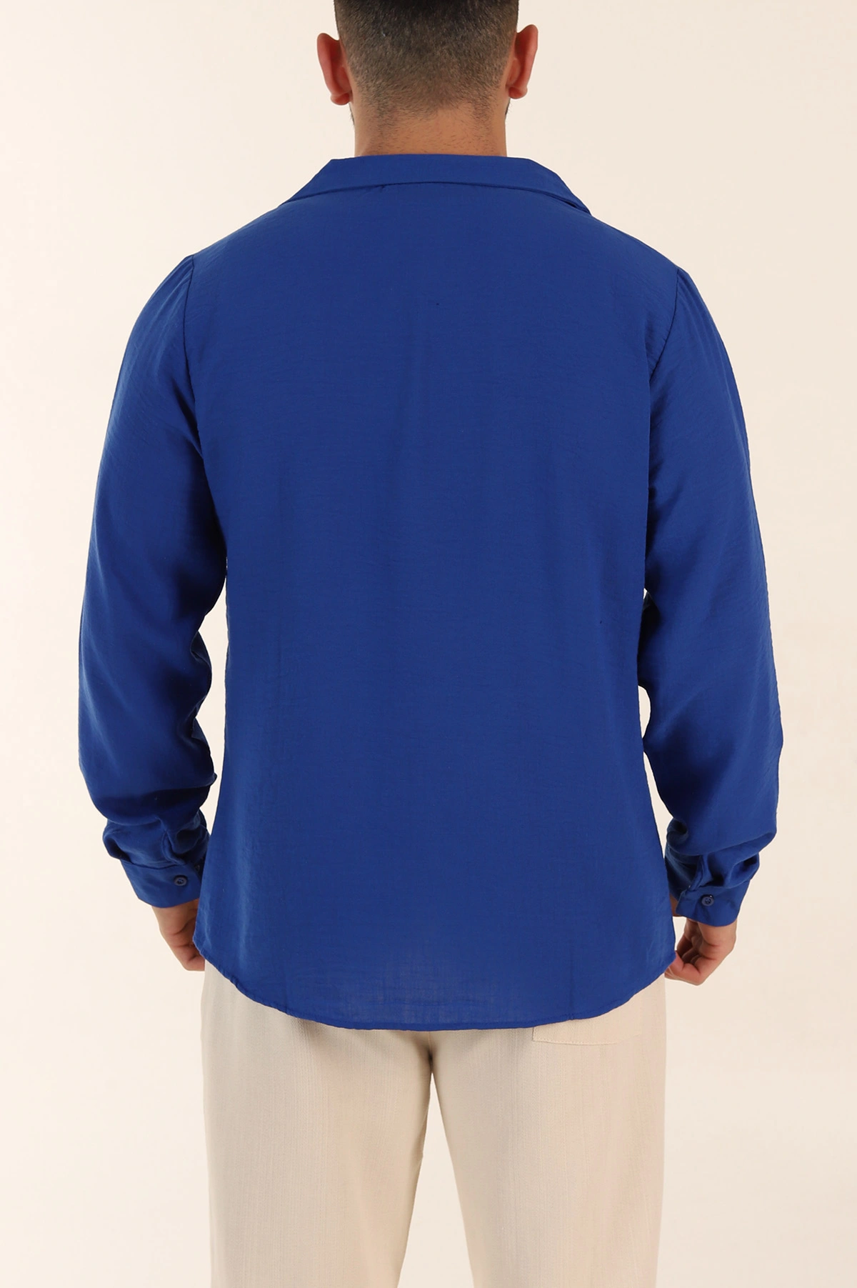 Saks Mavisi Relaxed Fit Uzun Kollu Apaş Yaka Erkek Gömlek 367435