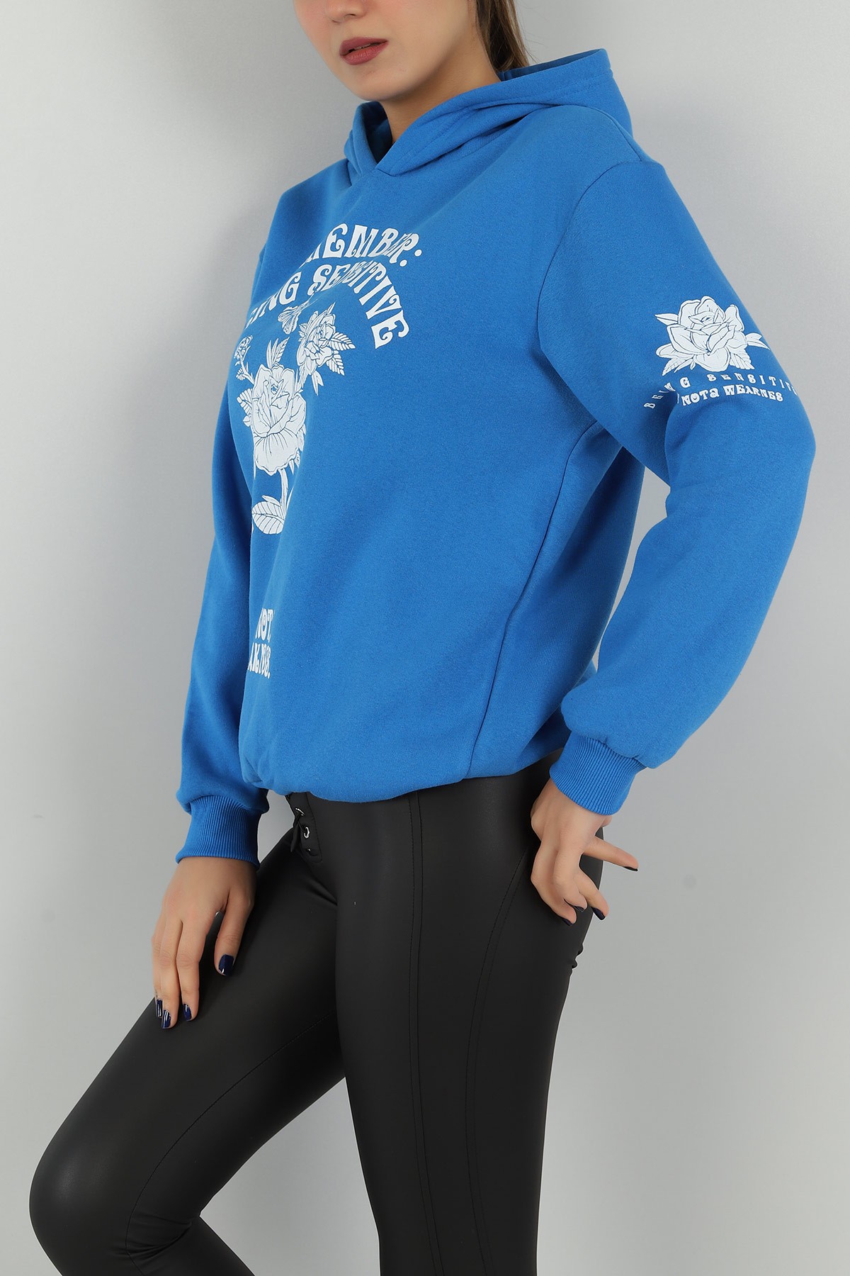 Saks Mavisi Şardonlu Baskılı Bayan Sweat 146305