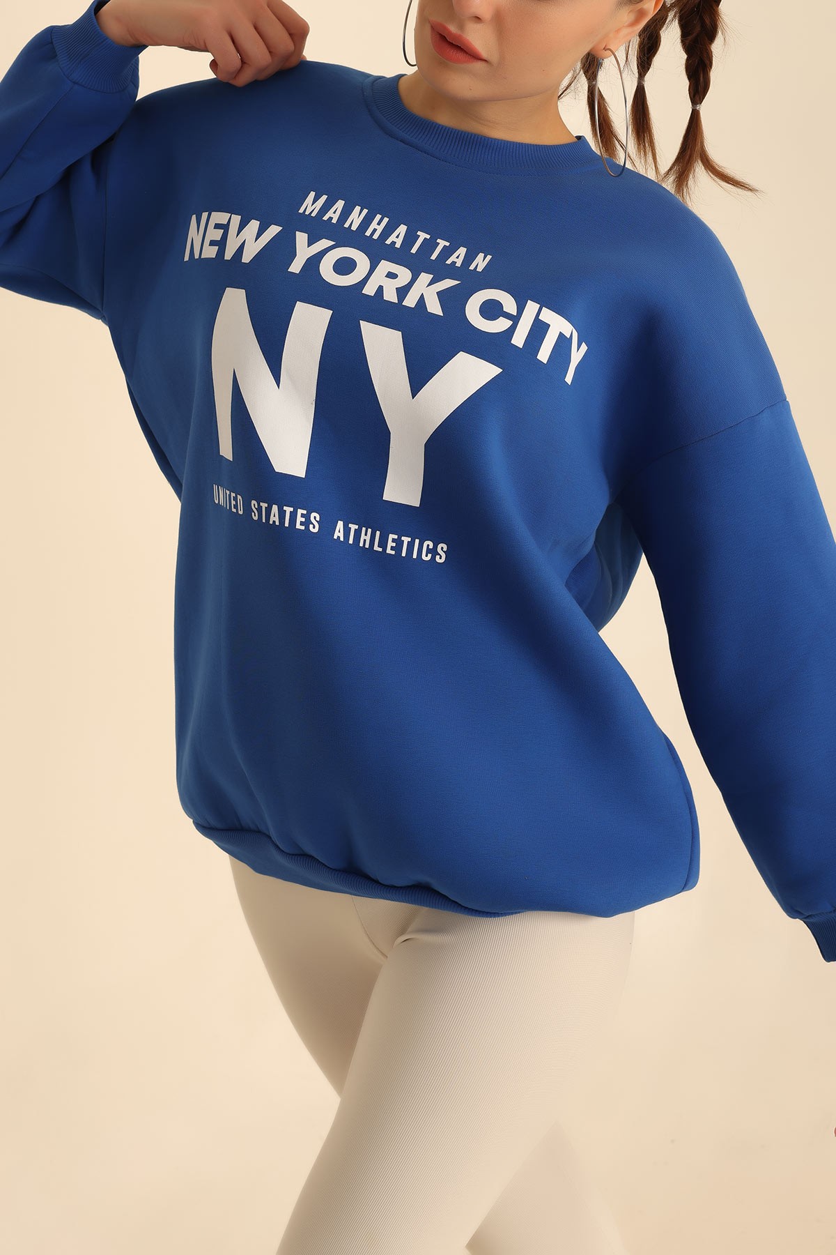 Saks Mavisi Şardonlu Baskılı Bayan Sweat 214763