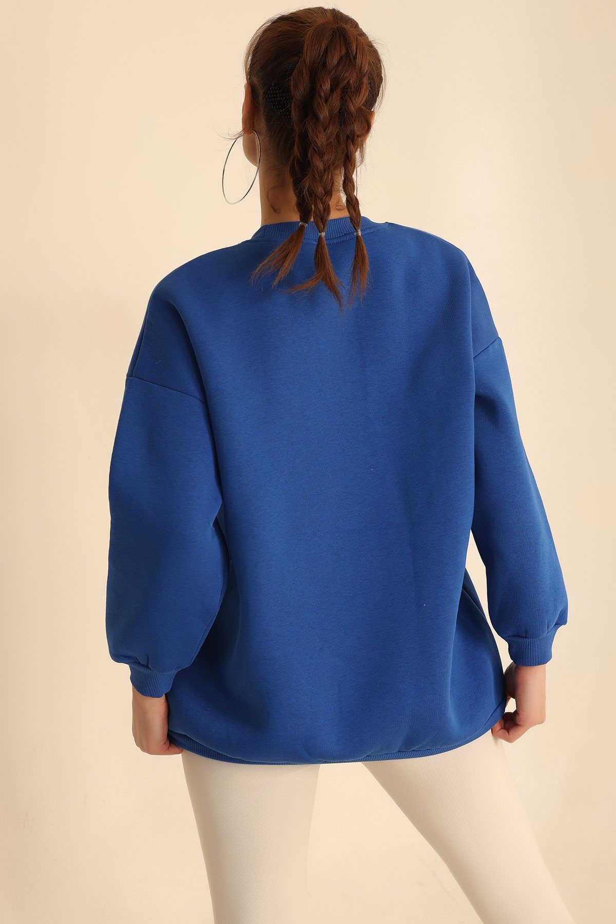 Saks Mavisi Şardonlu Baskılı Bayan Sweat 214763