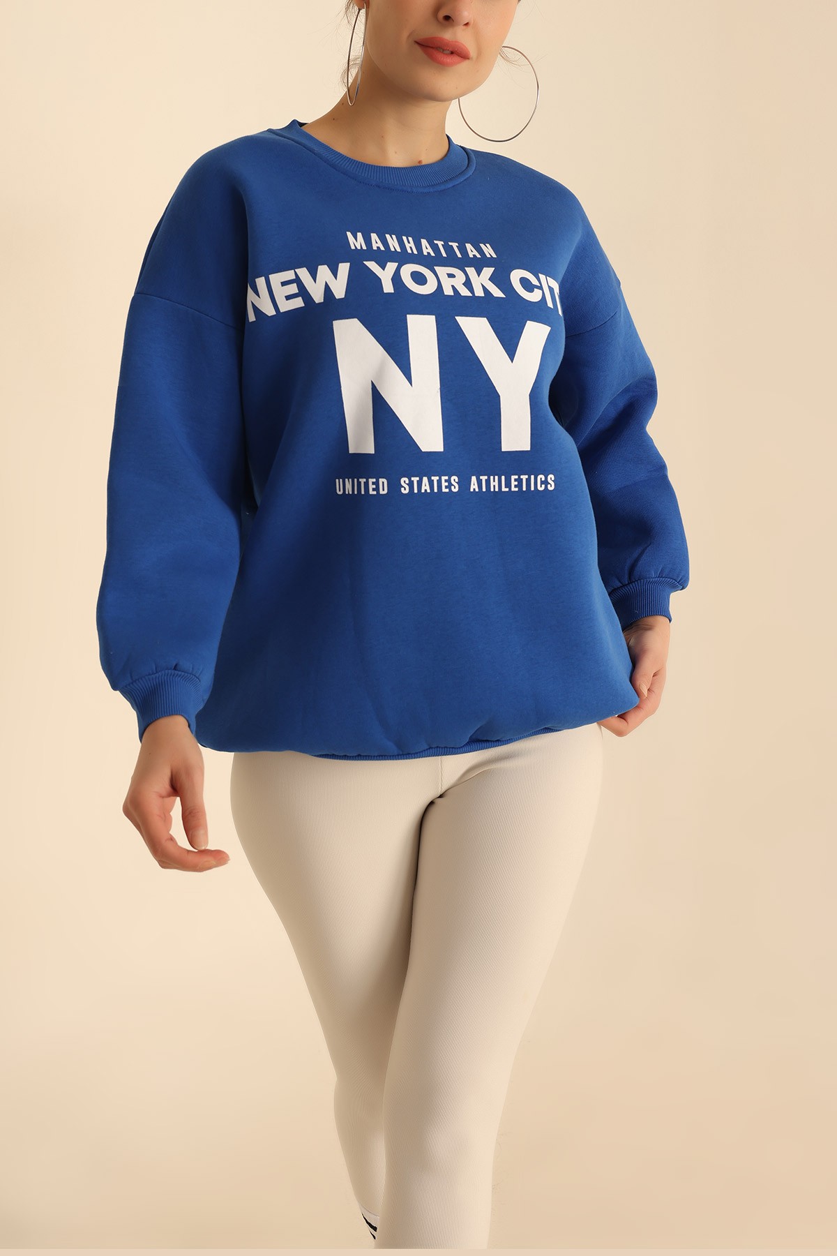 Saks Mavisi Şardonlu Baskılı Bayan Sweat 214763