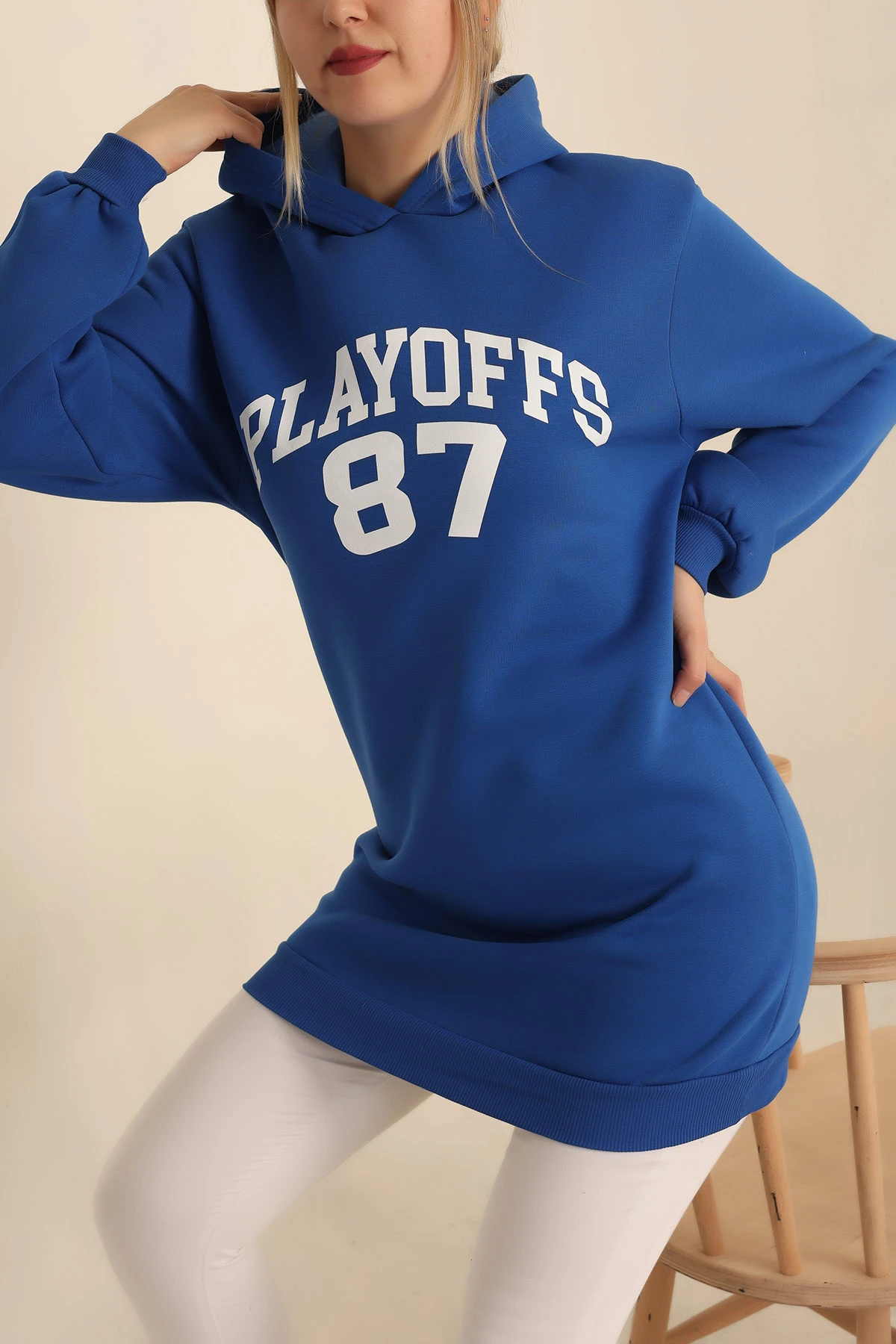 Saks Mavisi Şardonlu Baskılı Sweat Tunik 228105