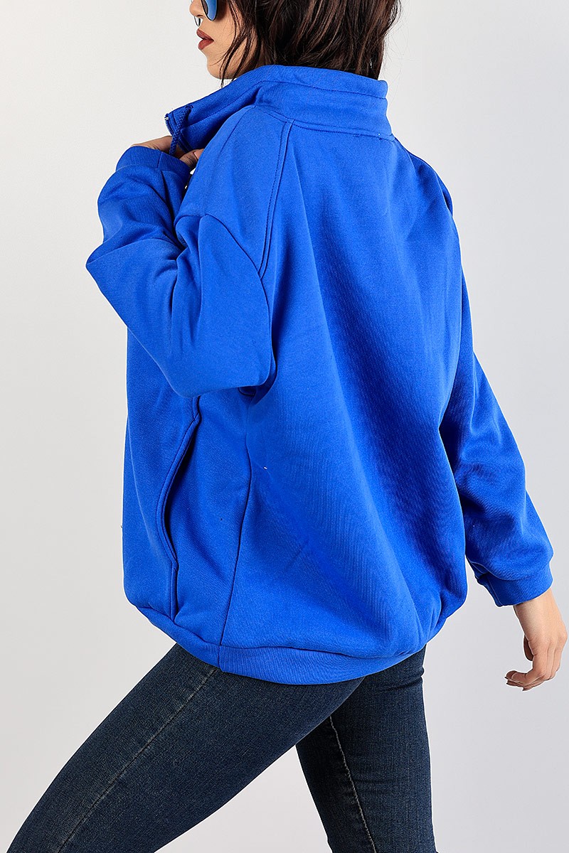 Saks Mavisi Şardonlu Kanguru Cepli Sweat 83356