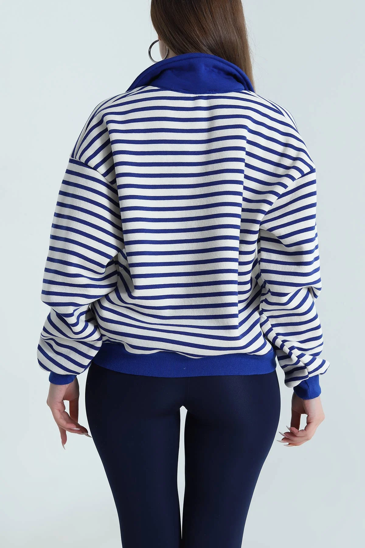 Saks Mavisi Şardonlu Polo Yaka Kadın Sweat 489523