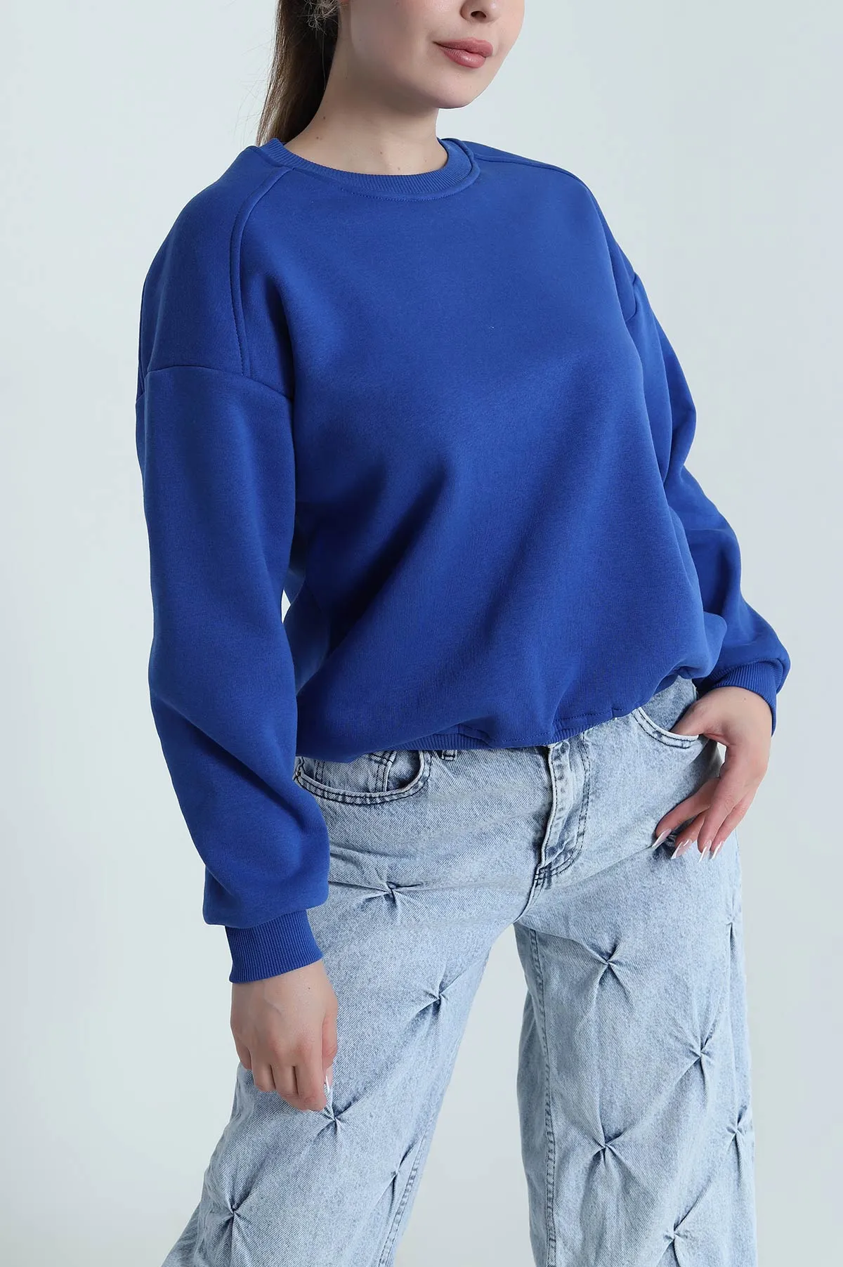 Saks Mavisi Şardonlu Üç İp Kadın Sweat 485103
