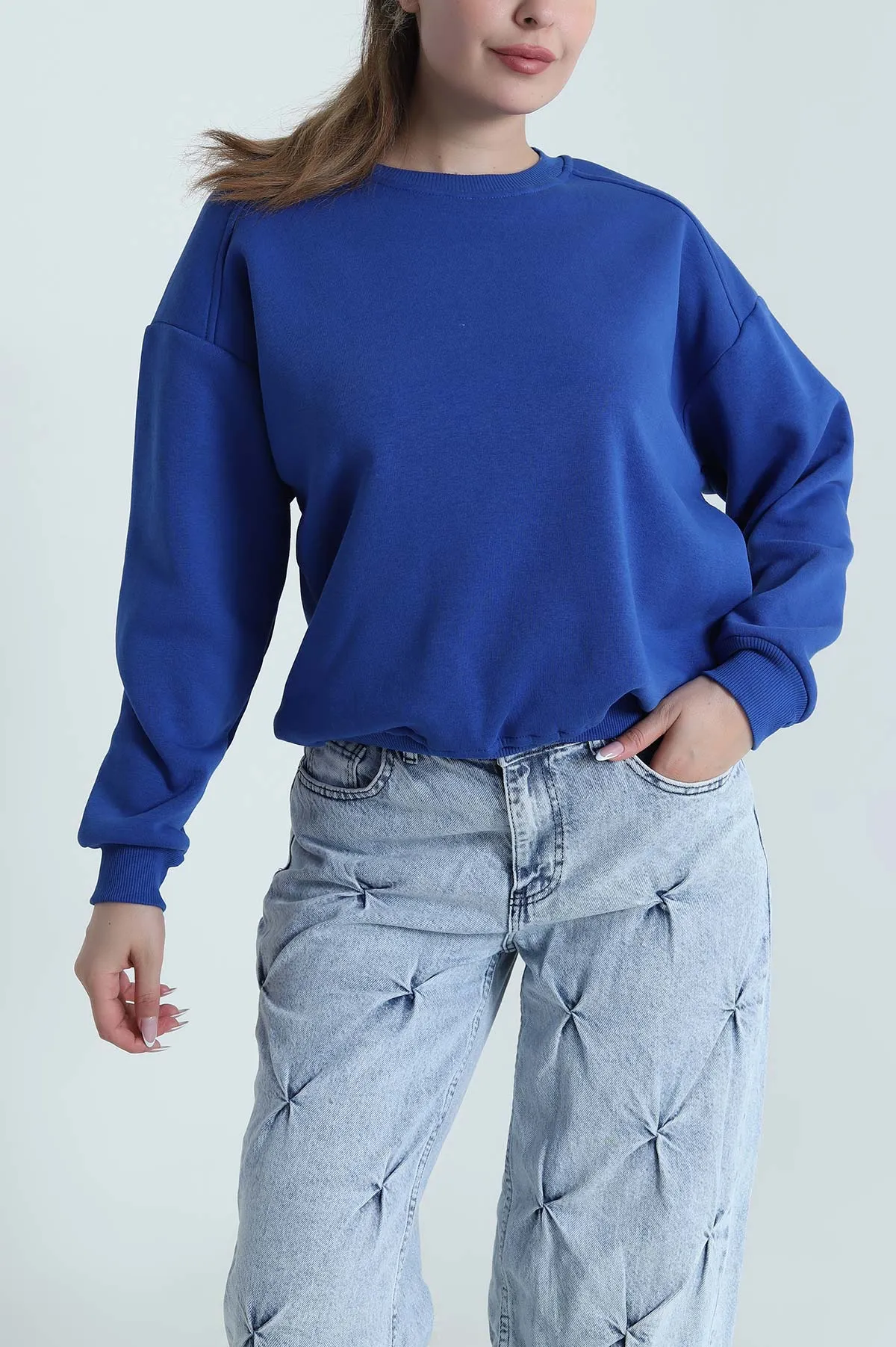 Saks Mavisi Şardonlu Üç İp Kadın Sweat 485103