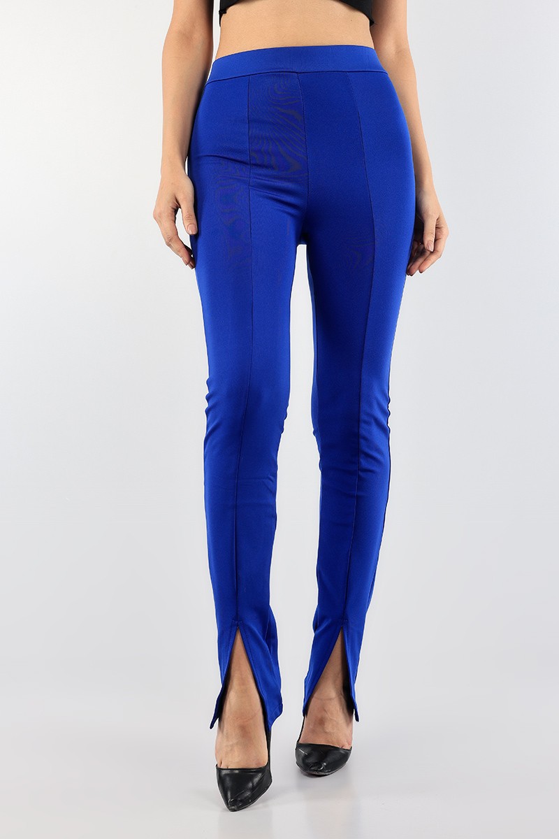 Saks Mavisi Yırtmaçlı Paça Tayt Pantolon 89105