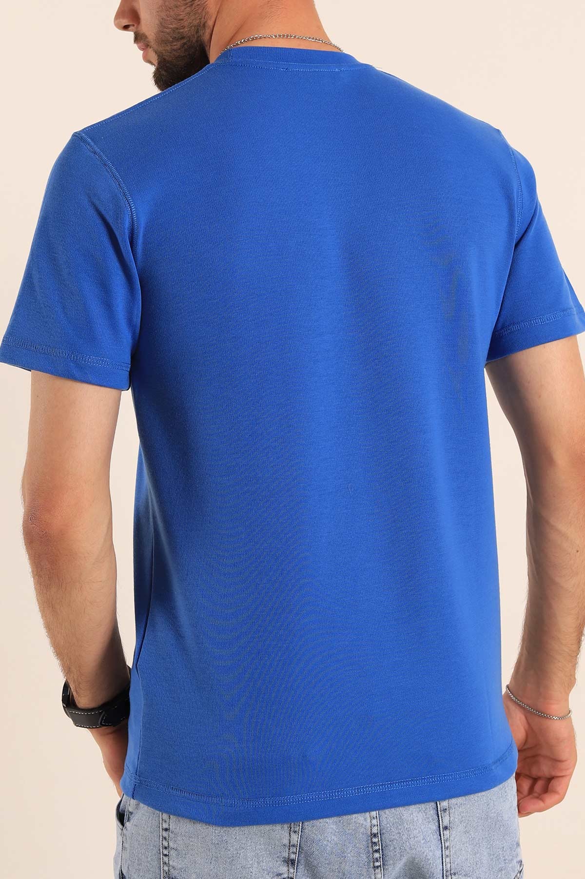 Saks Mavisi Slim Fit Dikiş Detay Erkek Tişört 190163