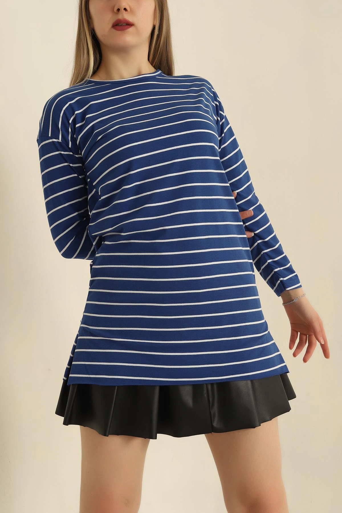 Saks Mavisi Süprem Çizgili Tunik 250798
