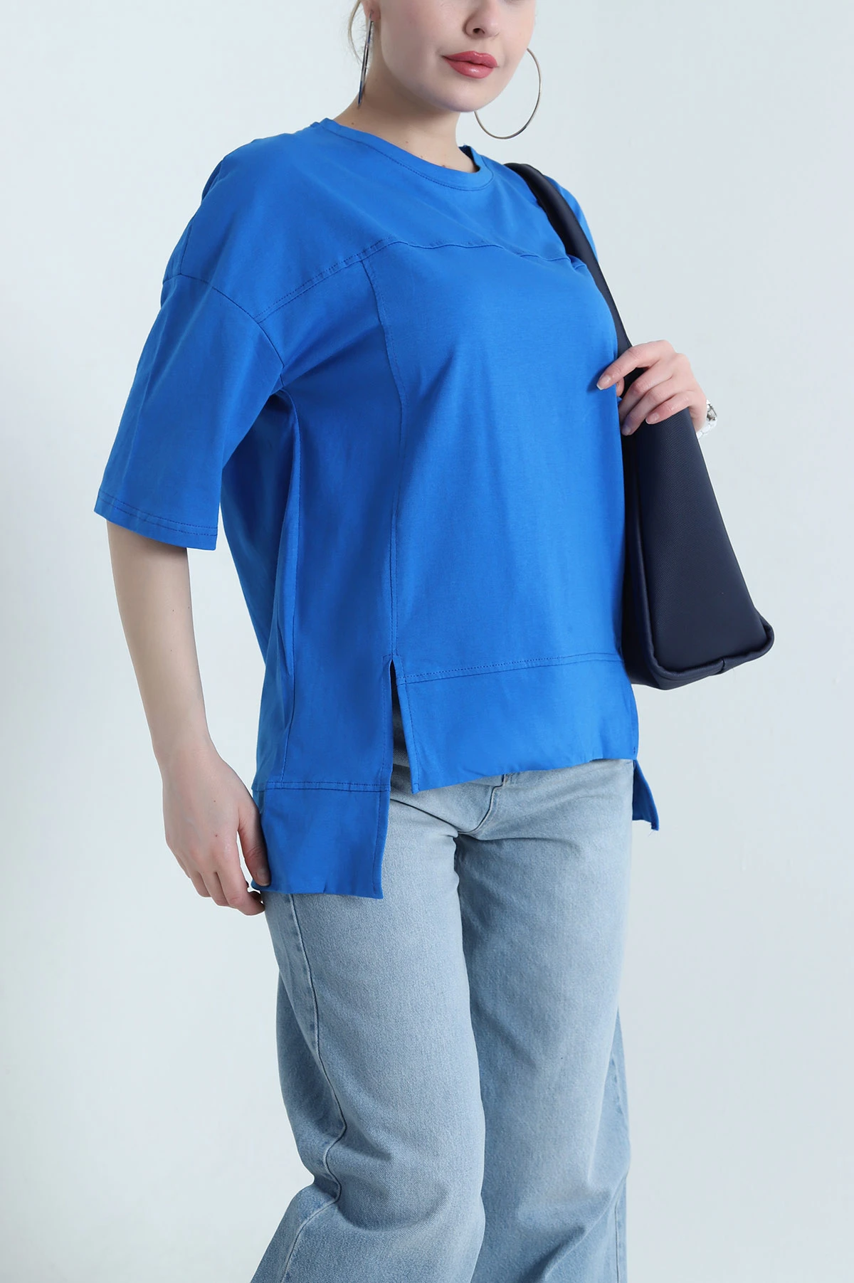 Saks Mavisi Süprem Oversize Kadın Tişört 437871