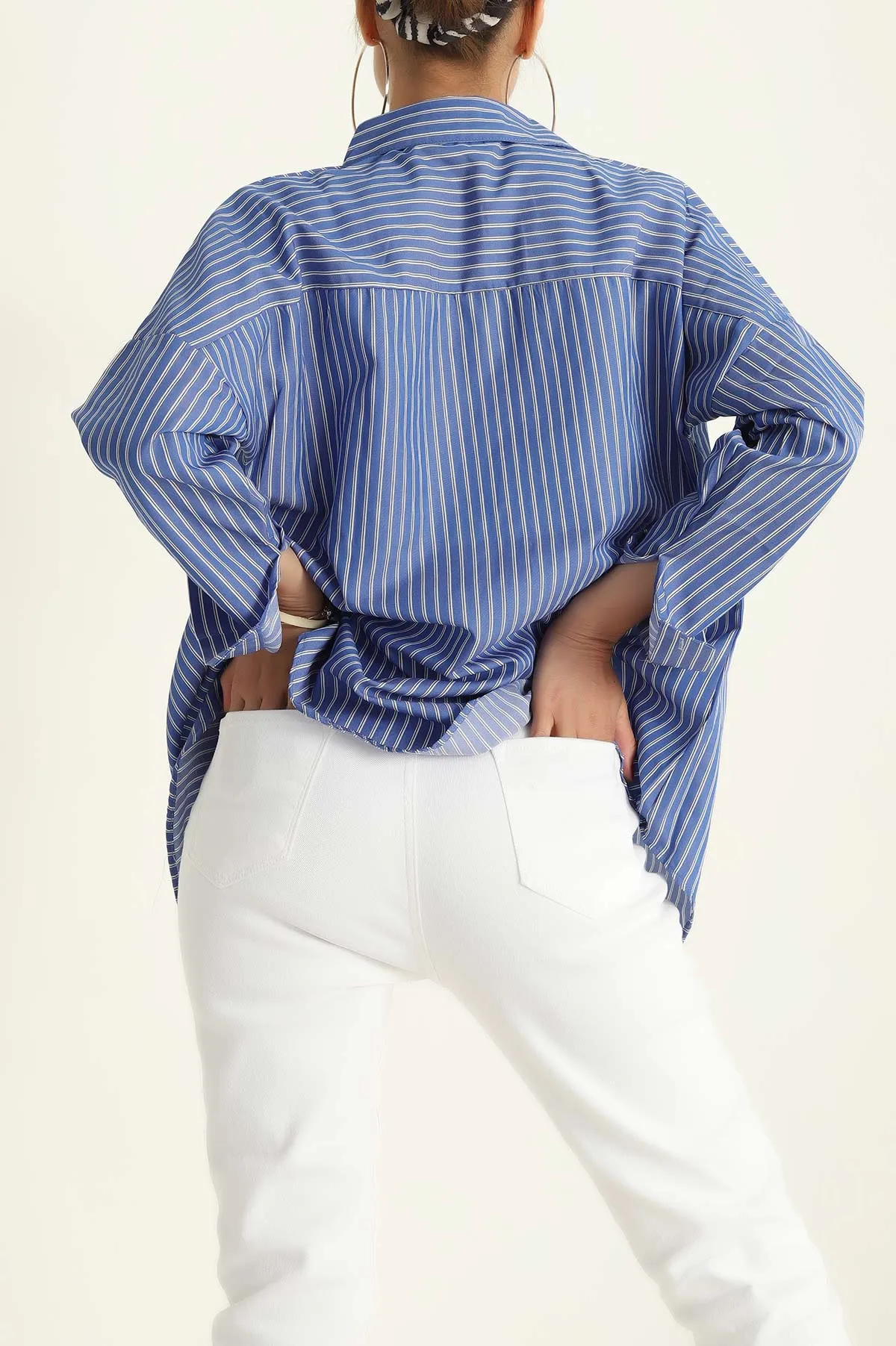 Saks Mavisi Tek Cep Oversize Tunik Gömlek 286275