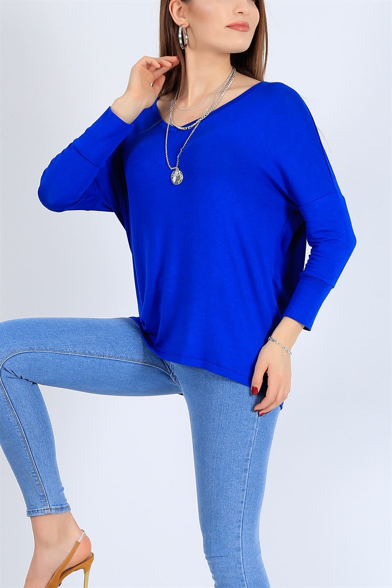 Saks Mavisi Truvakar Kol Likralı Bluz 26054B