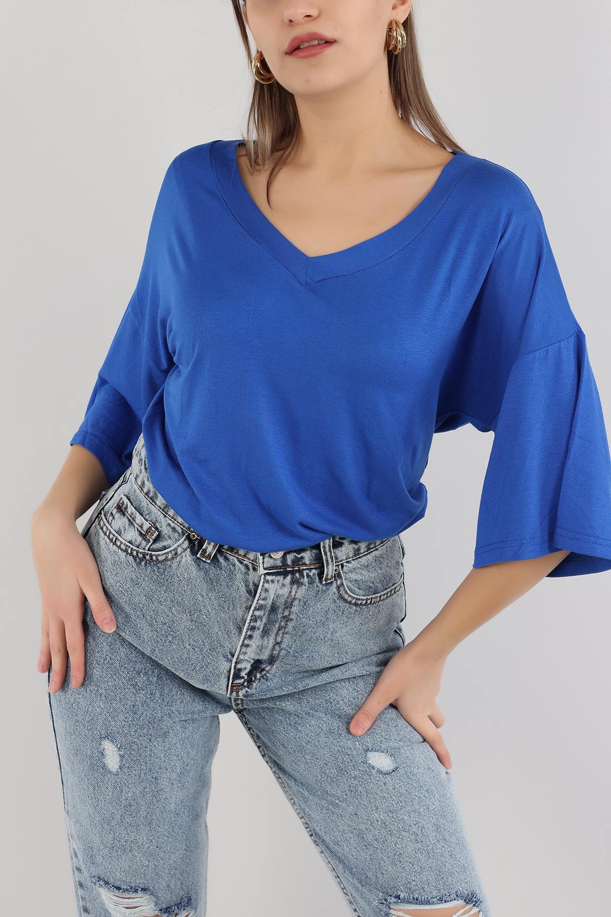 Saks Mavisi V Yaka Bluz 162780