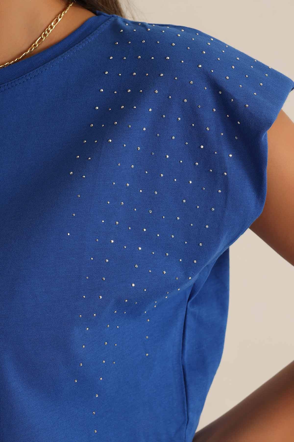 Saks Mavisi Vatkalı Taşlı Tasarım Üst 195511
