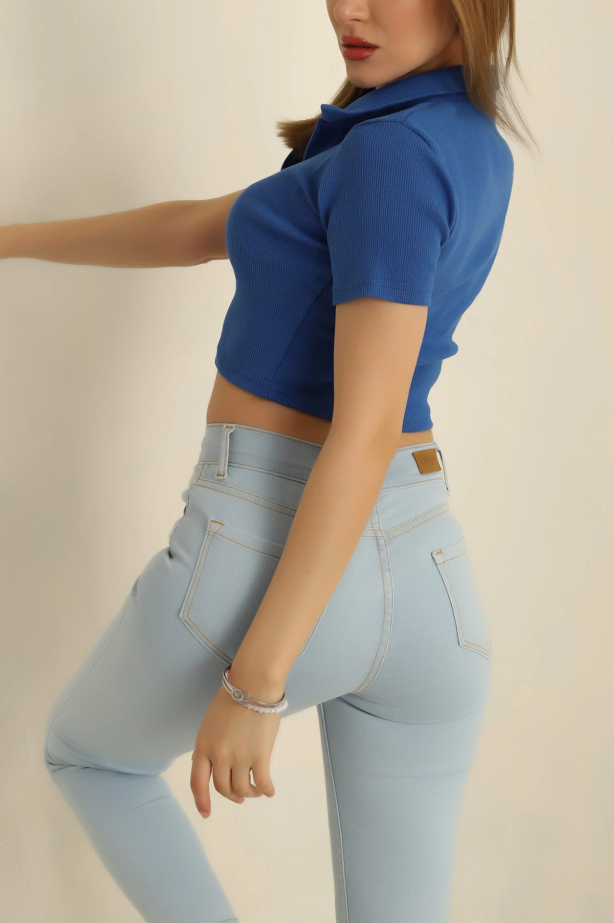 Saks Mavisi Yakalı Fitilli Bluz 266774