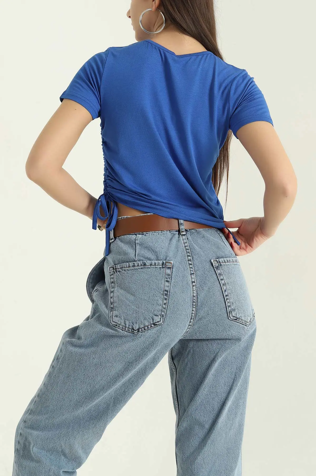 Saks Mavisi Yan Büzgülü Bluz 335243