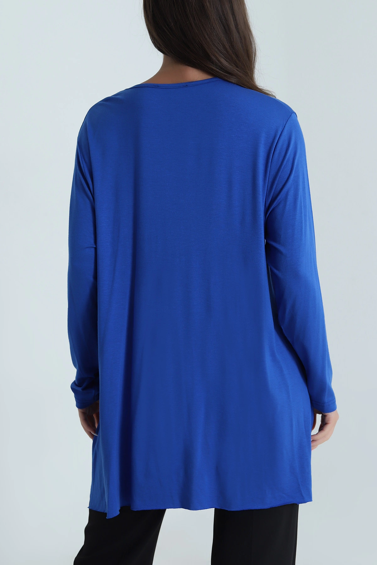 Saks Mavisi Yanı Yırtmaçlı Viskon Kadın Tunik 487396