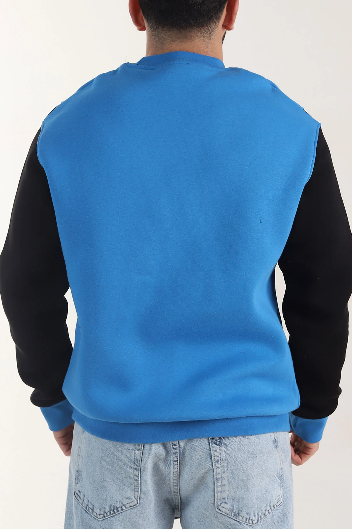 Saks Mavisi Yazı Detaylı Bisiklet Yaka Erkek Sweatshirt 404764
