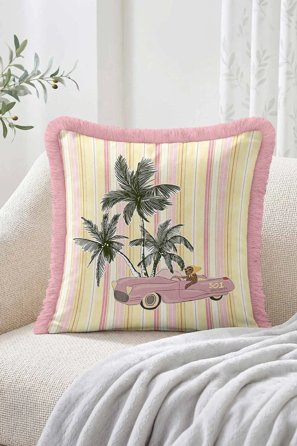 43x43 Cm Dijital Baskılı Fermuarlı Çift Taraflı Saçaklı Kırlent Kılıfı 483463
